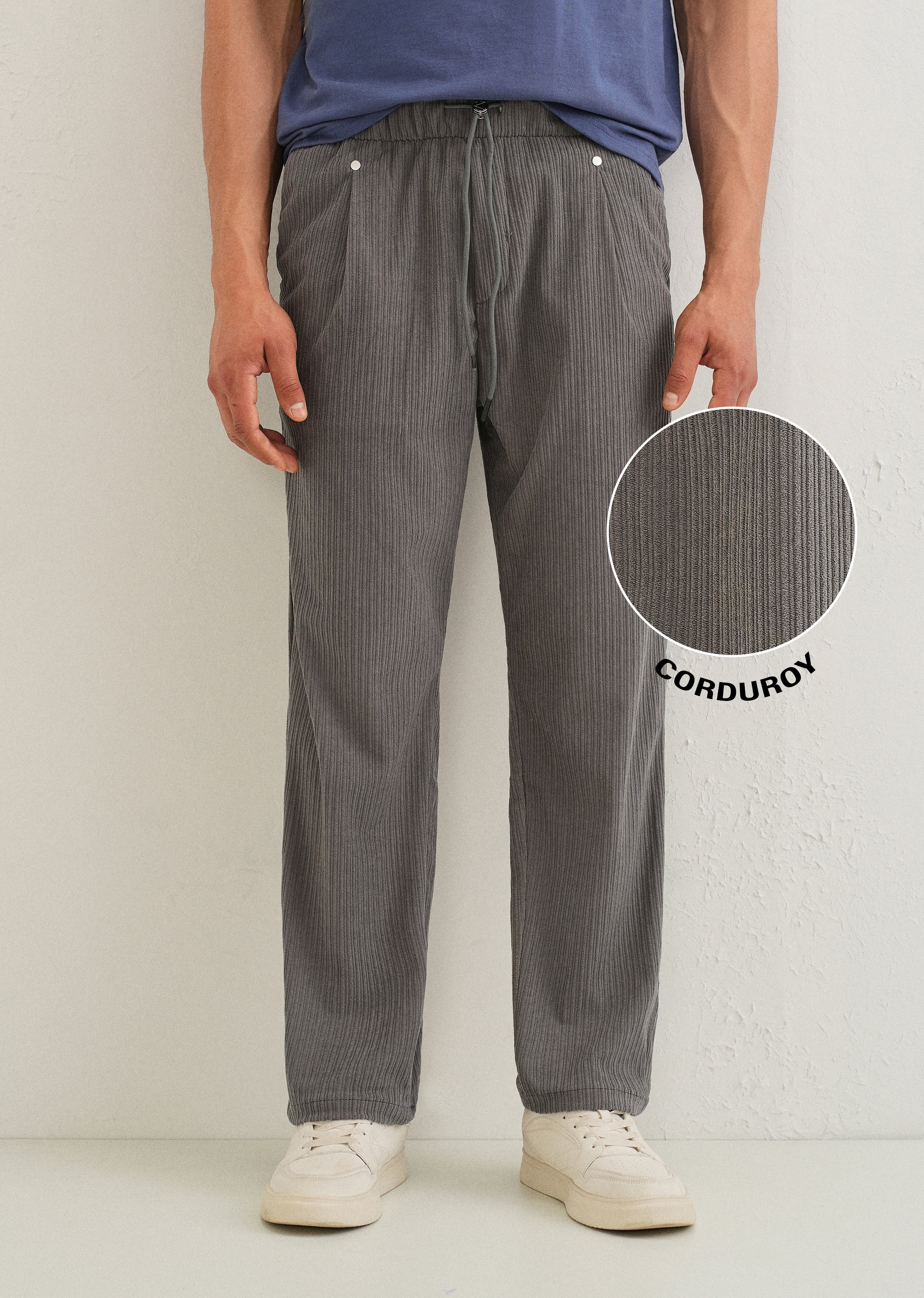 Ash Grey Drawstring Corduroy Pant - Image 7