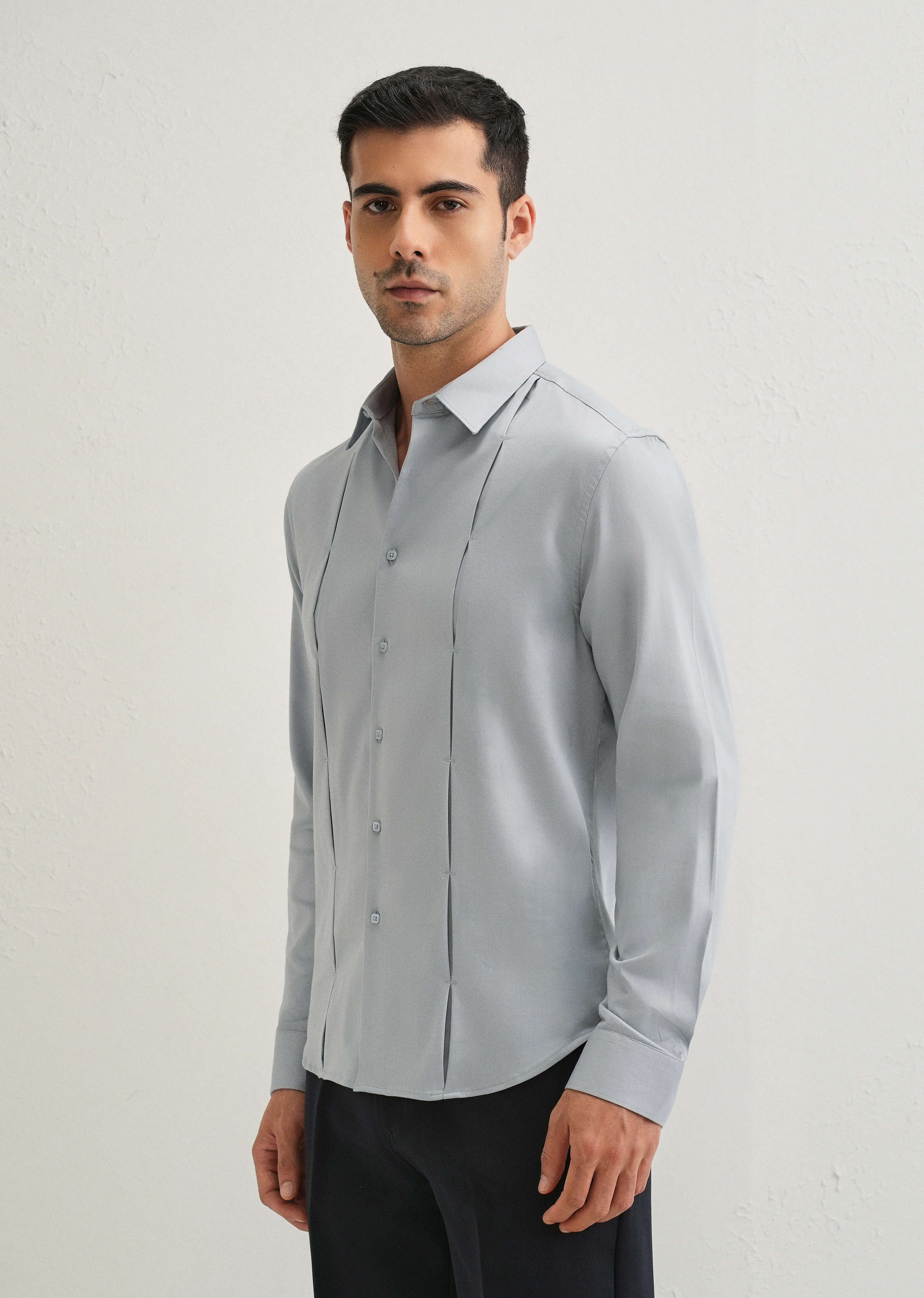 Ash Grey Front Panel Open Pleat Shirt - Image 4