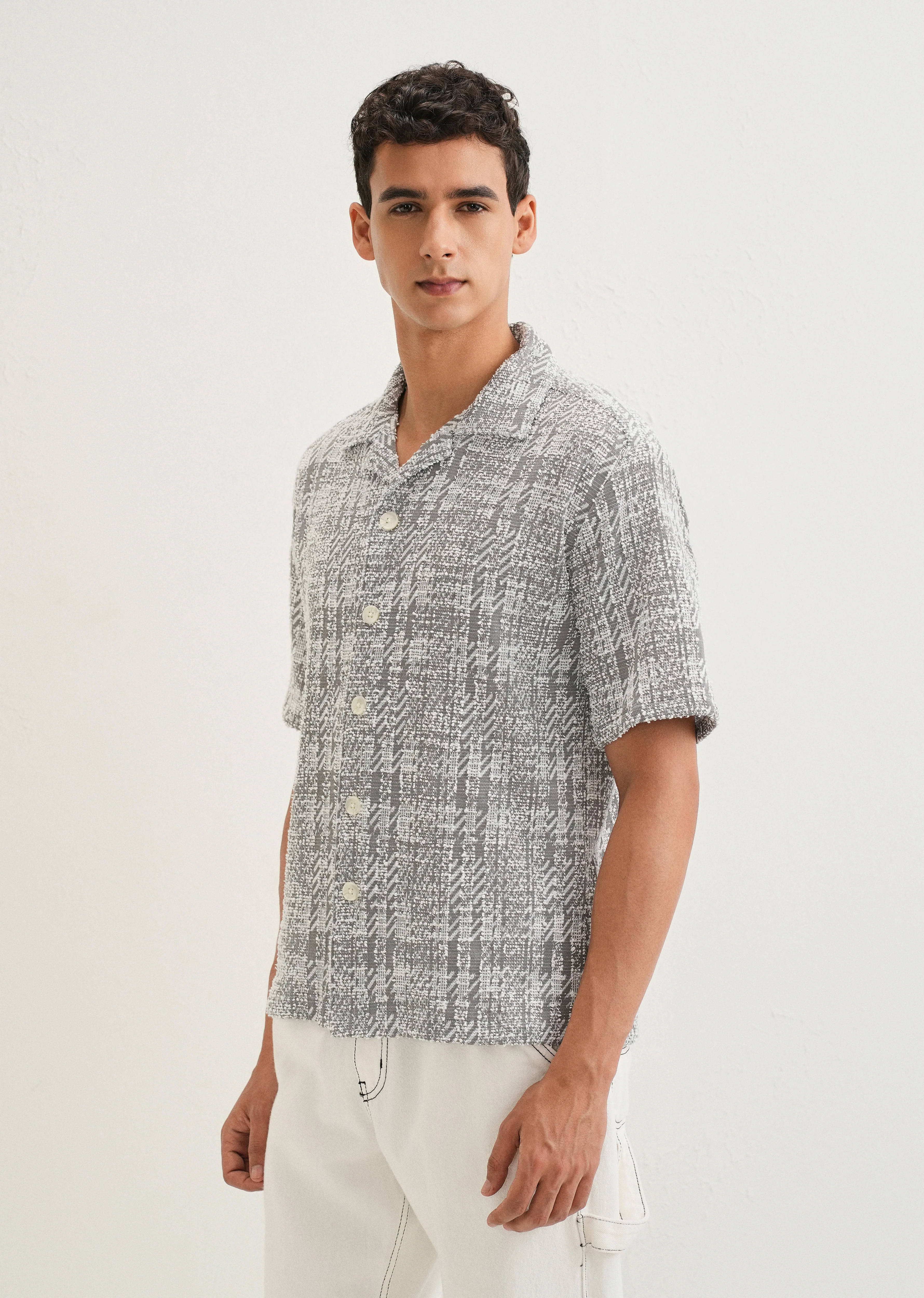 Ash Grey Jacquard Knitted Shirt - Image 4