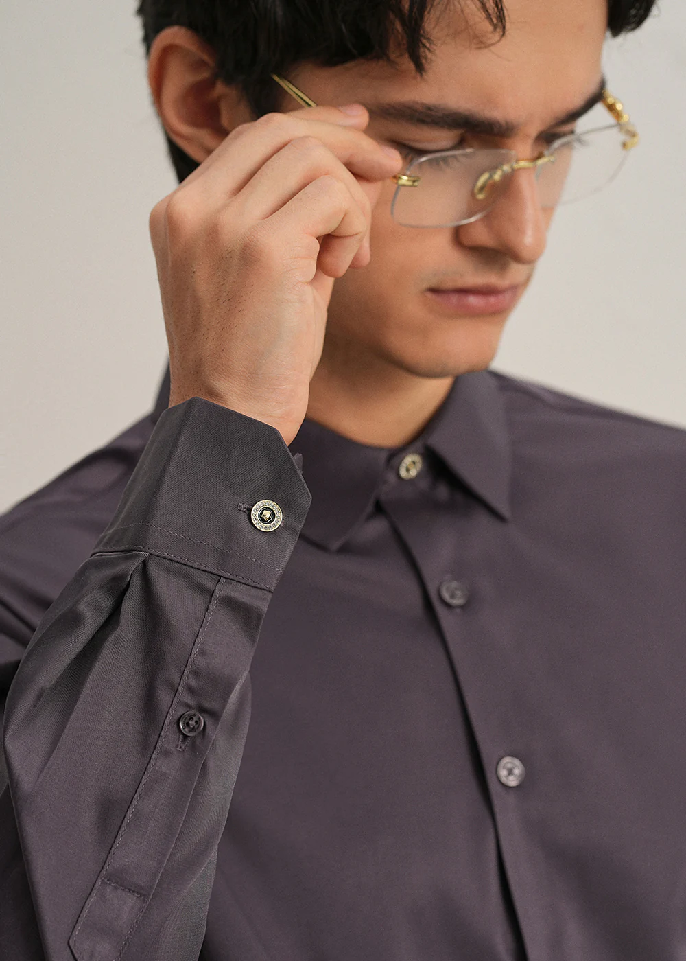 Ash Purple Plain Stitchless Placket Shirt - Image 2