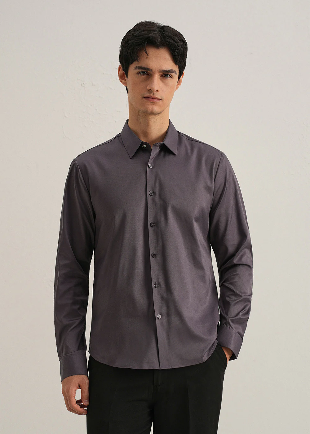 Ash Purple Plain Stitchless Placket Shirt - Image 3