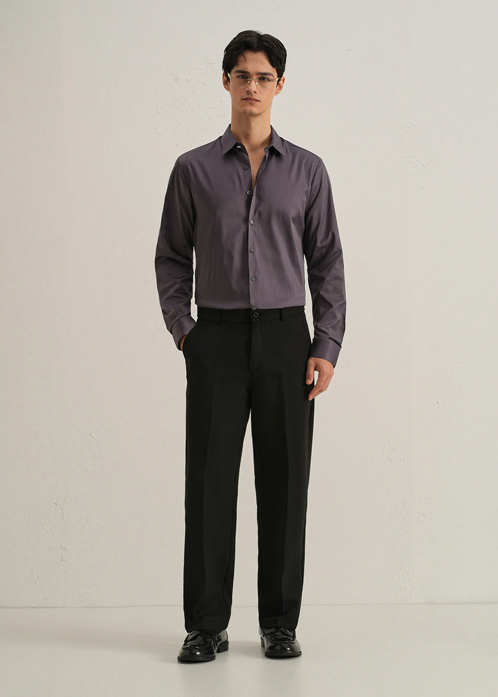 Ash Purple Plain Stitchless Placket Shirt - Image 6