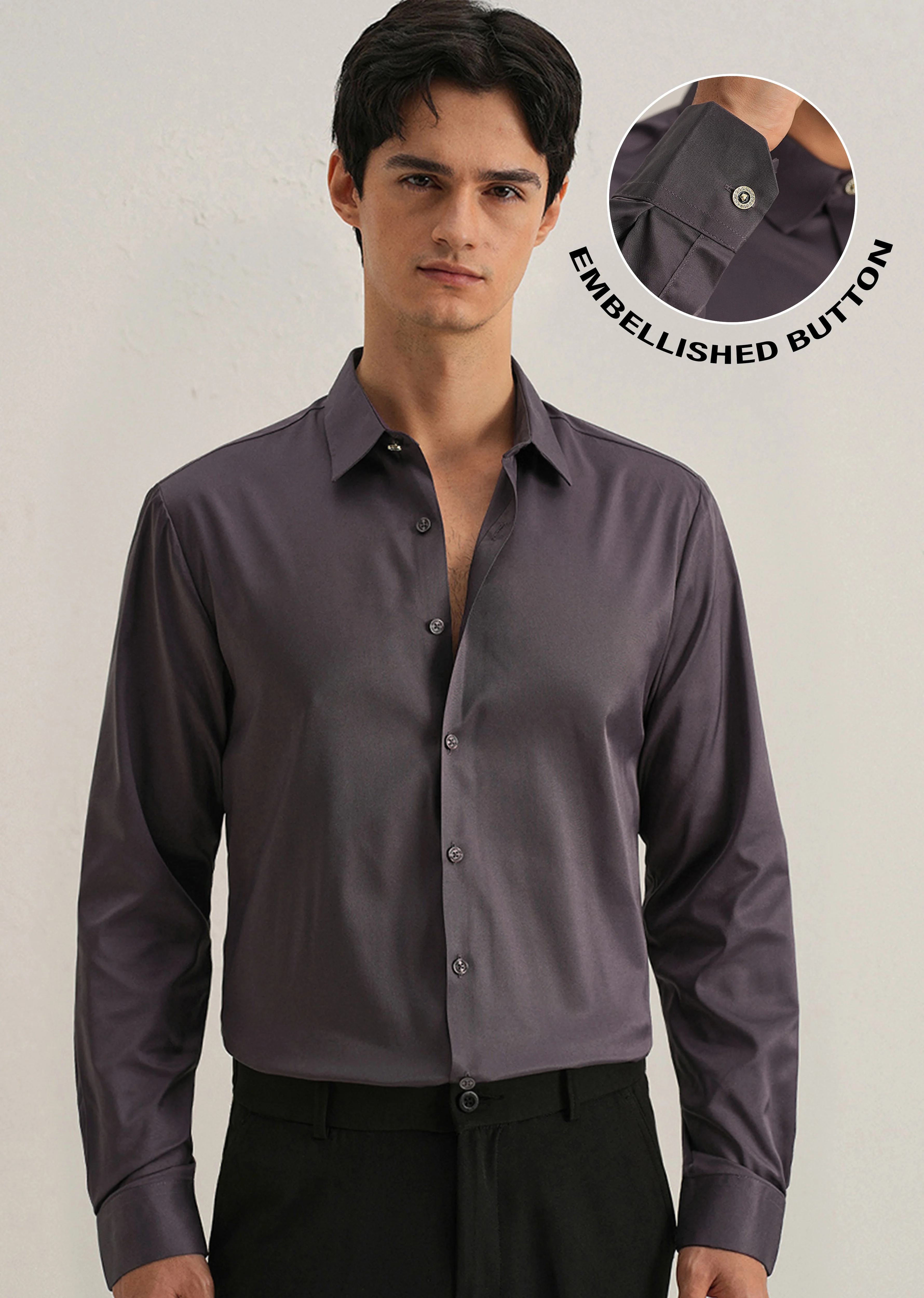 Ash Purple Plain Stitchless Placket Shirt - Image 7