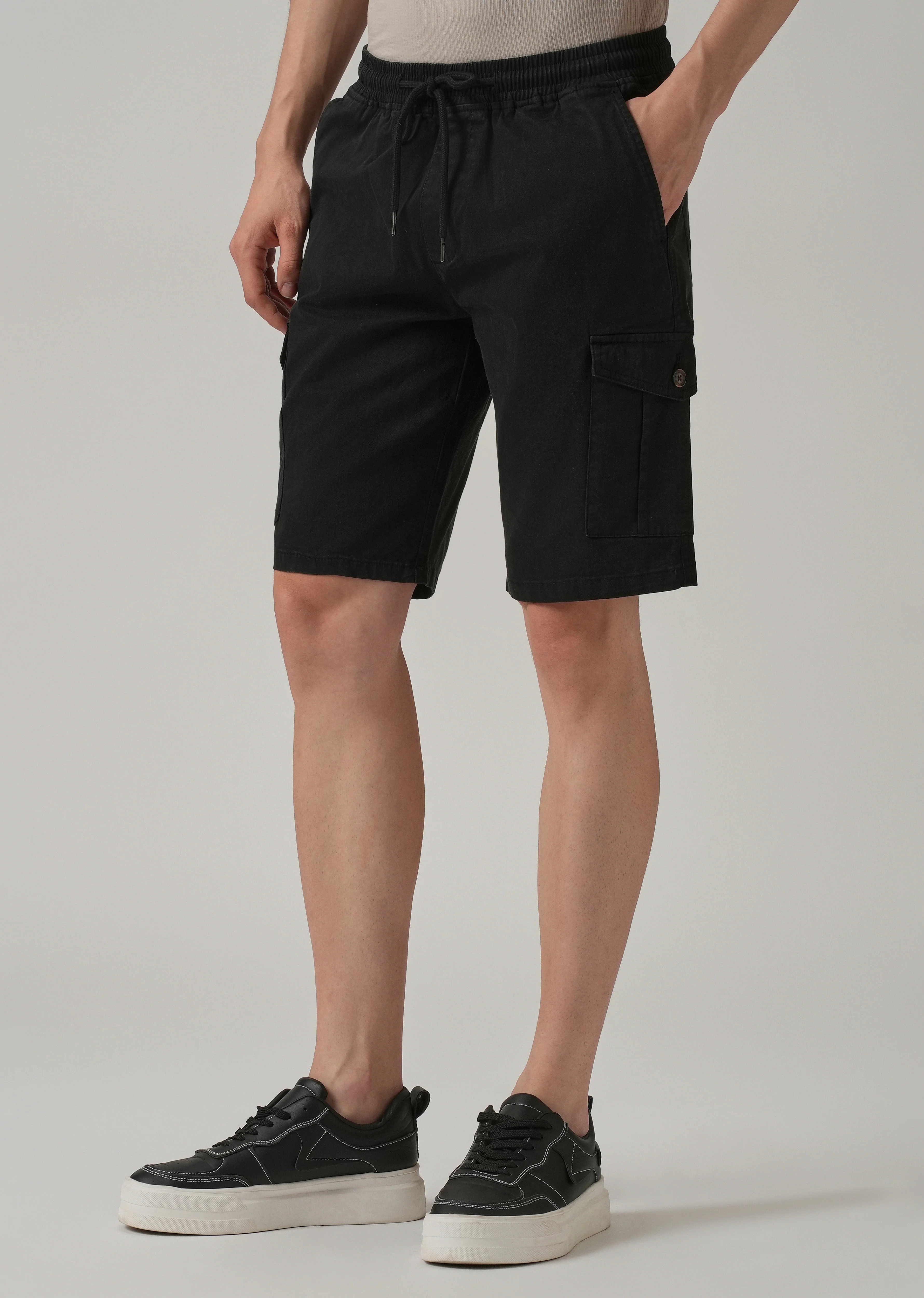Asher Black Cotton Cargo Shorts - Image 4