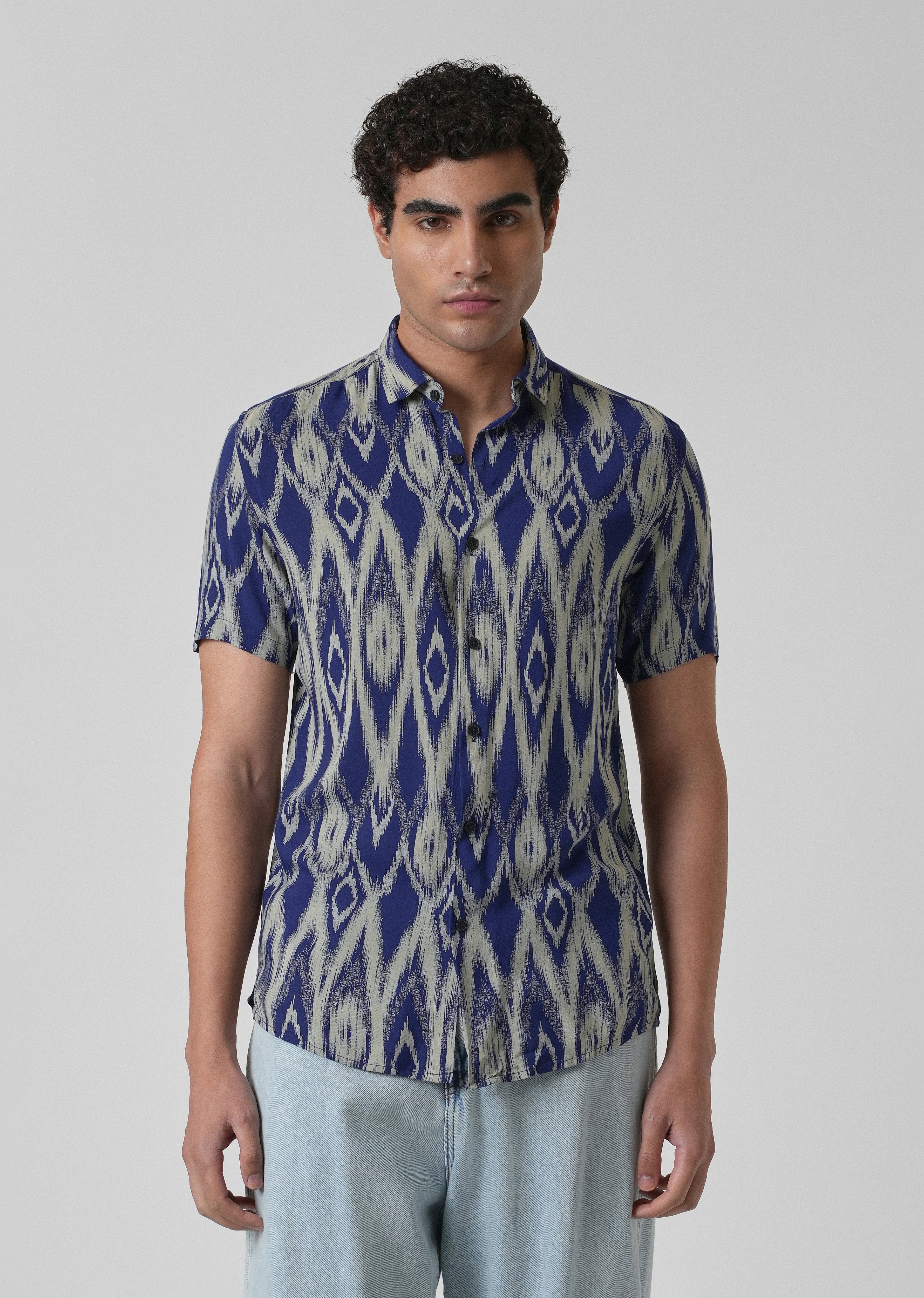 Ikat Blue Feather Shirt - Image 3