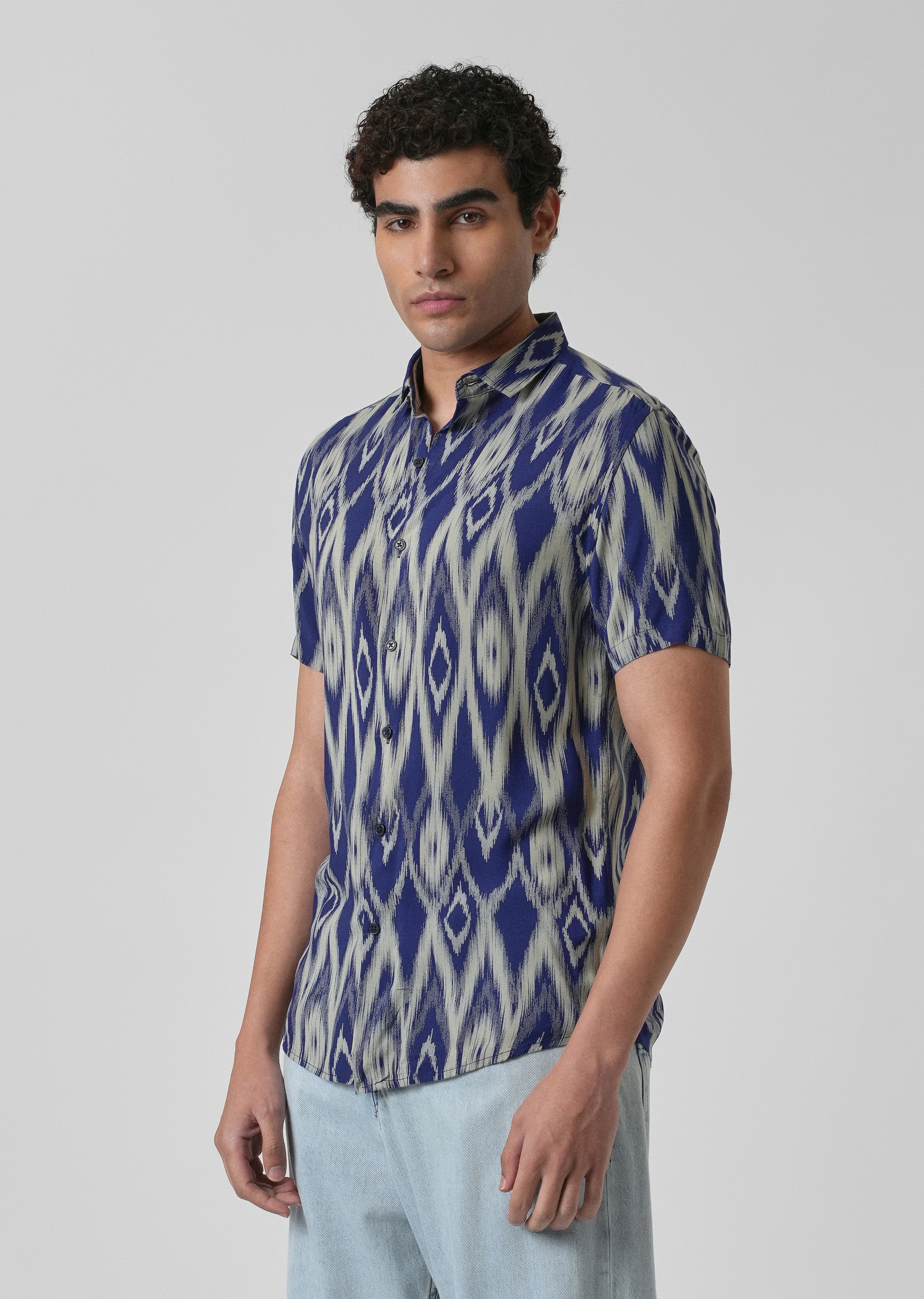 Ikat Blue Feather Shirt - Image 4