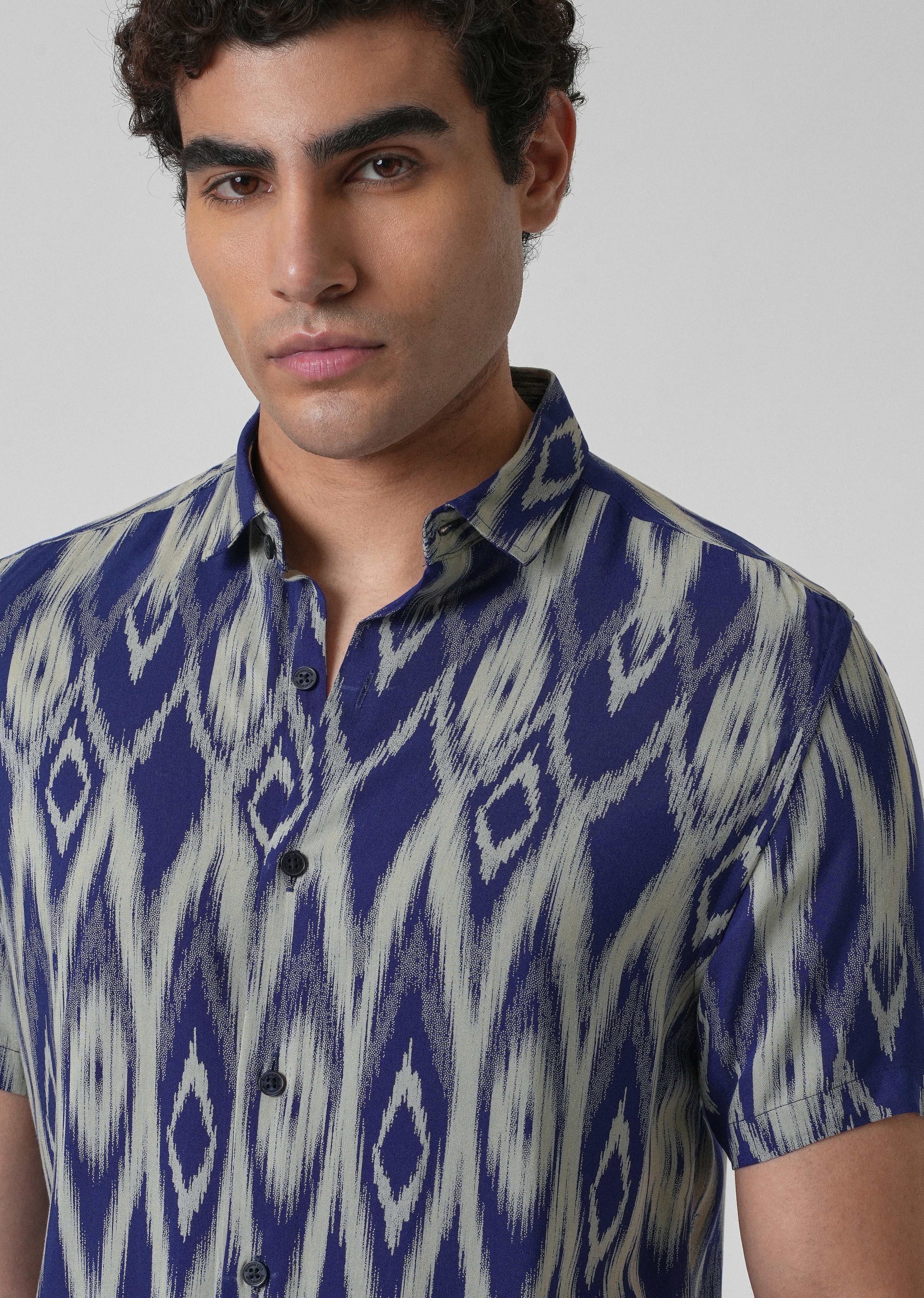 Ikat Blue Feather Shirt - Image 5