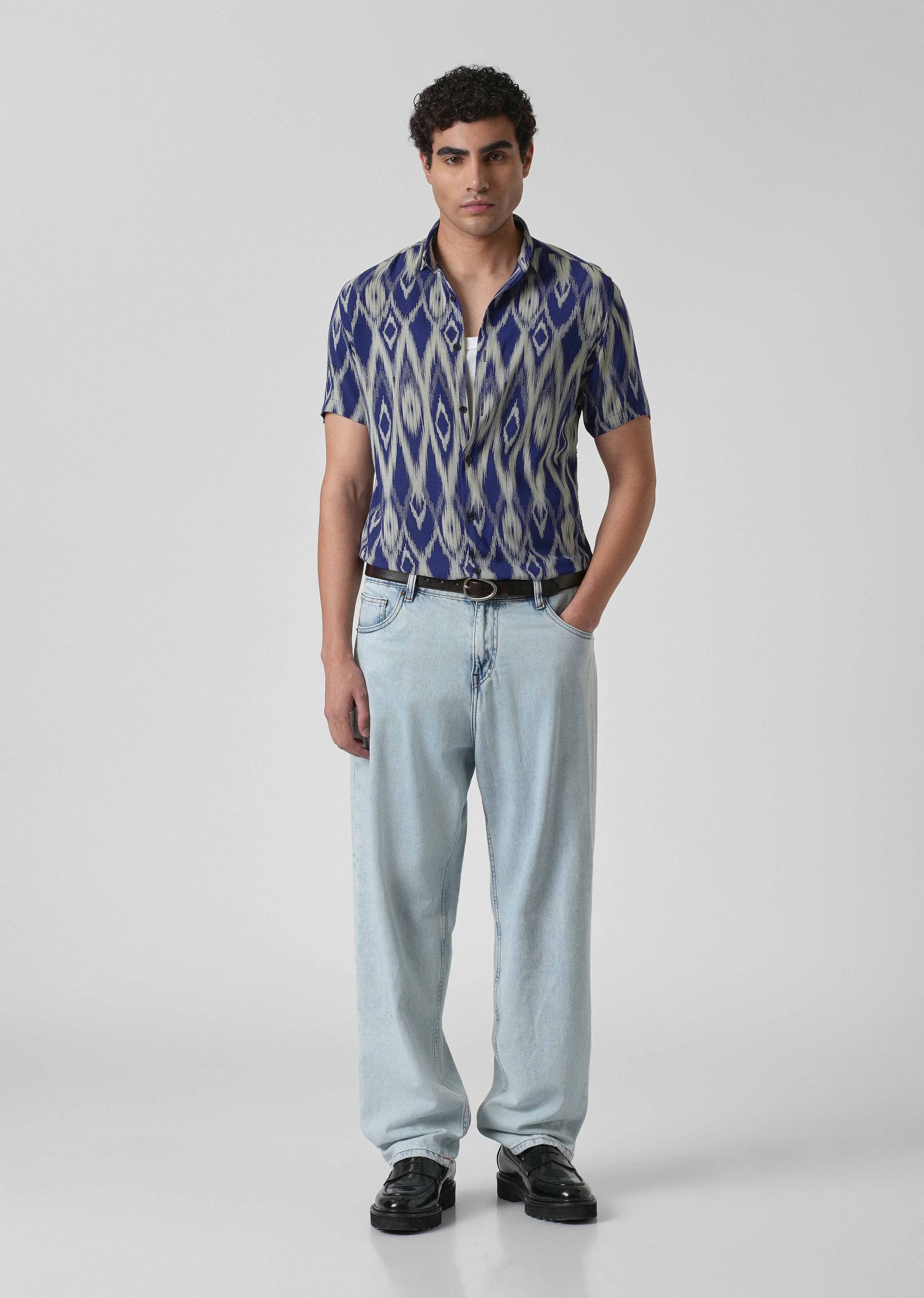 Ikat Blue Feather Shirt - Image 6