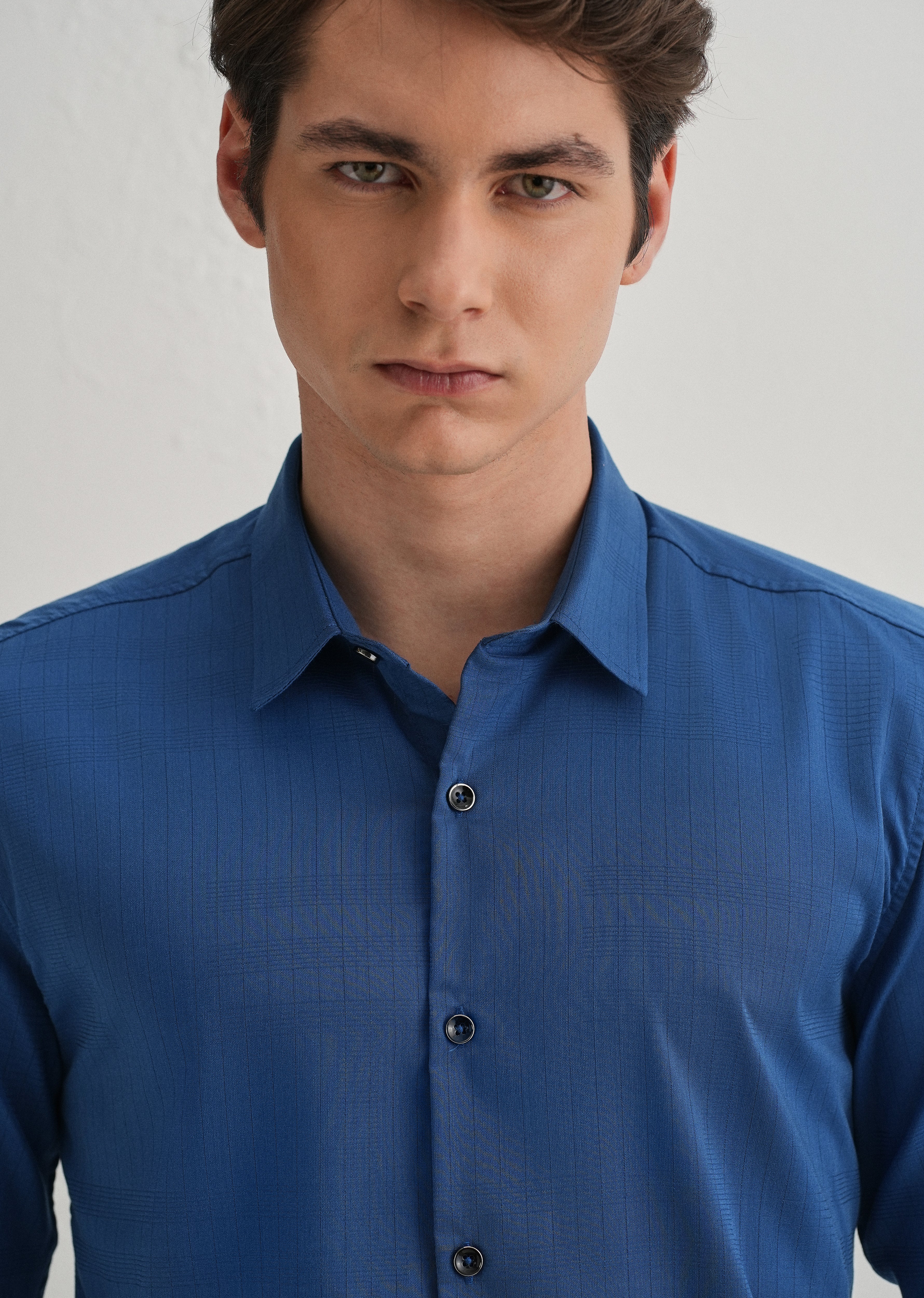 Azure Blue Self Striped Plain Shirt - Image 6