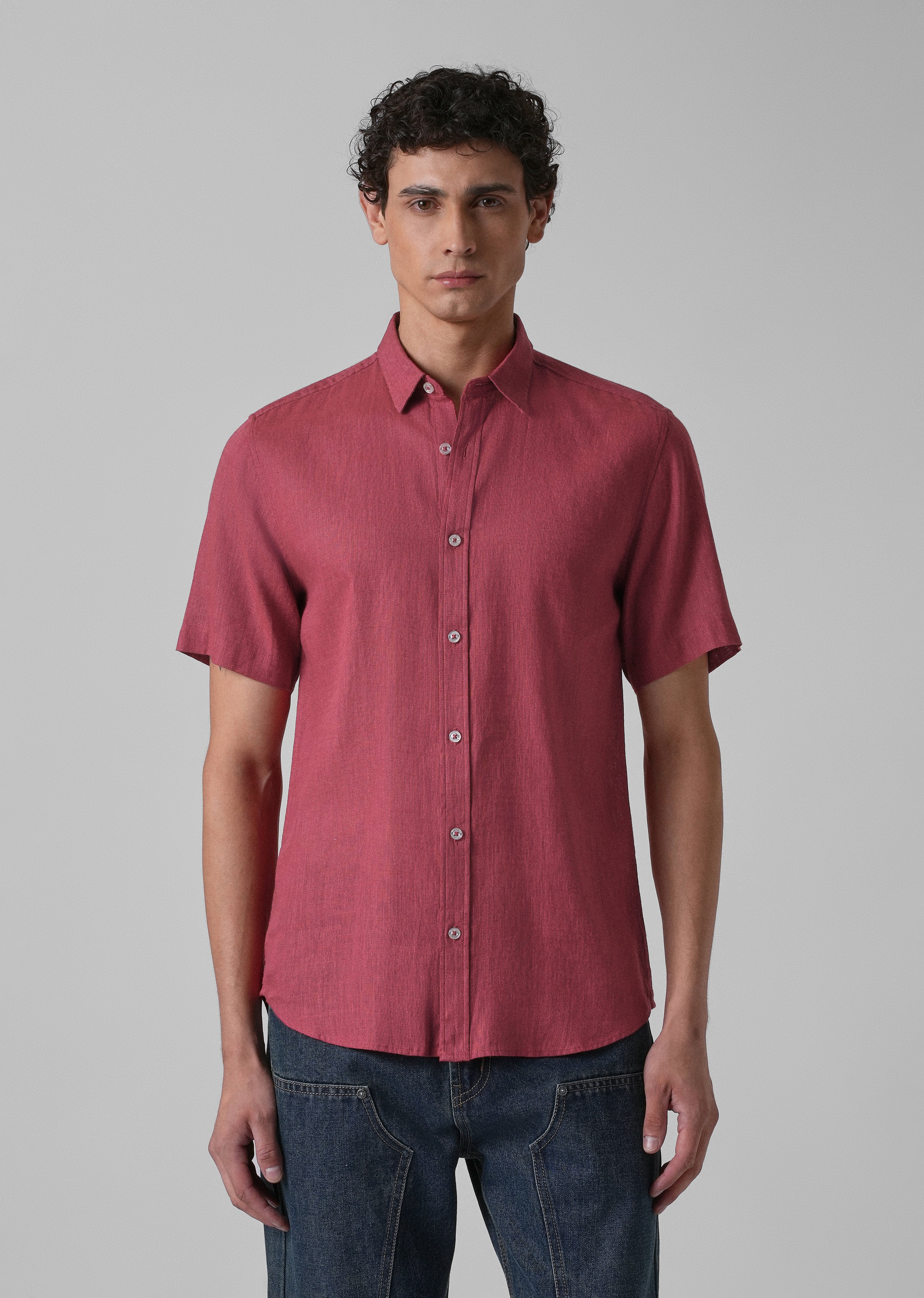 Batiste Crimson Red Linen Shirt - Image 3
