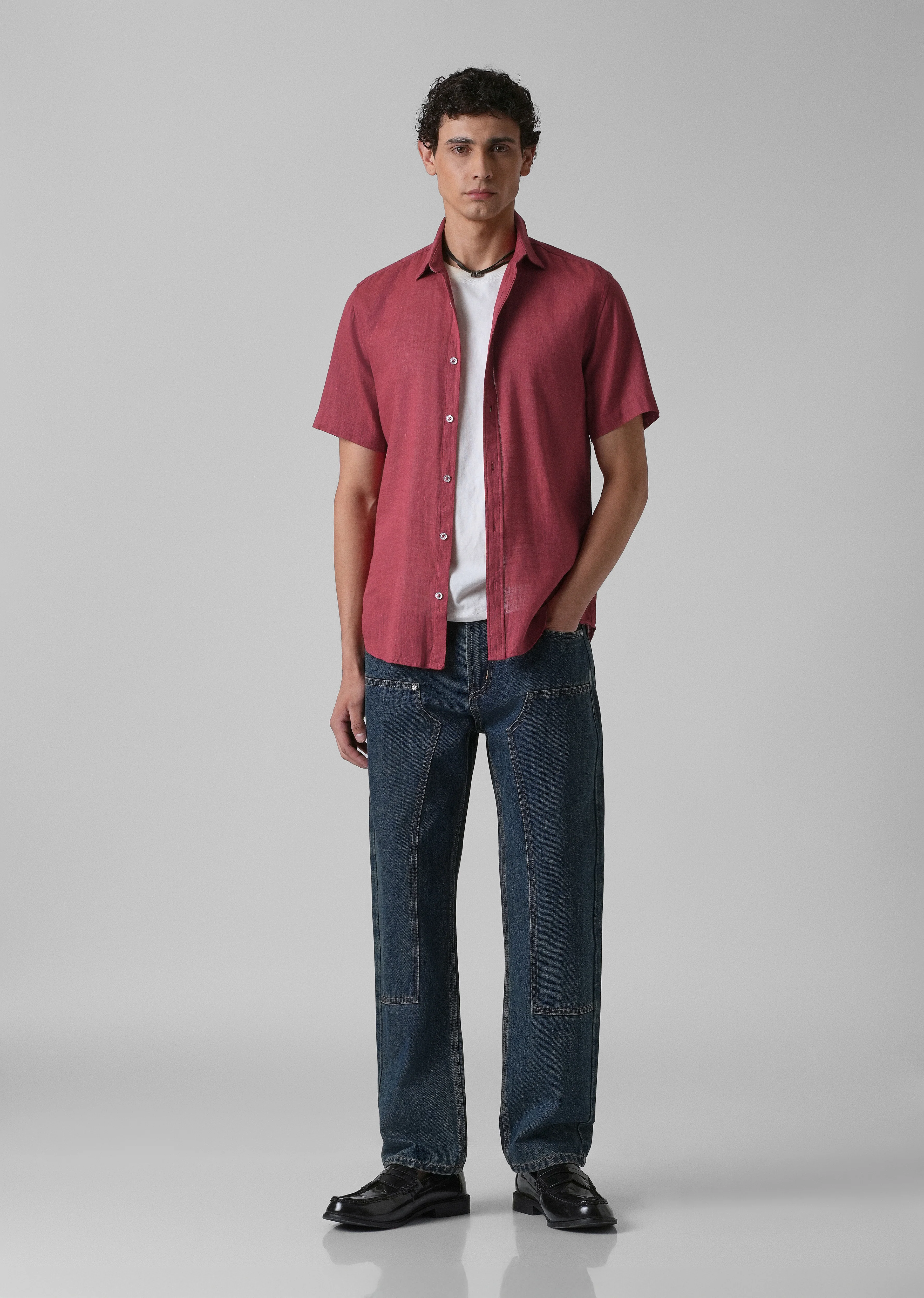 Batiste Crimson Red Linen Shirt - Image 6
