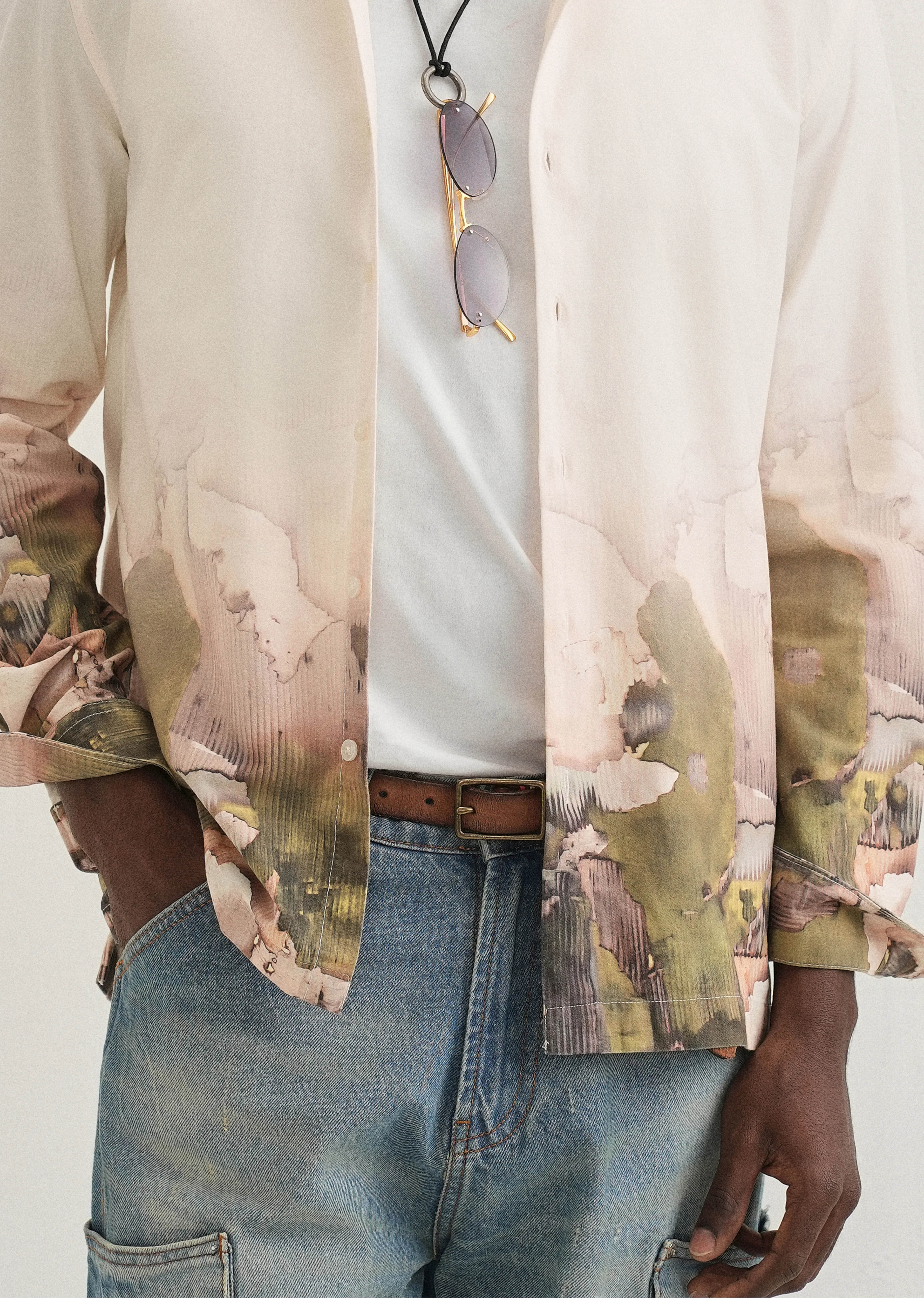 Beige Abstract Linear Printed Shirt - Image 3