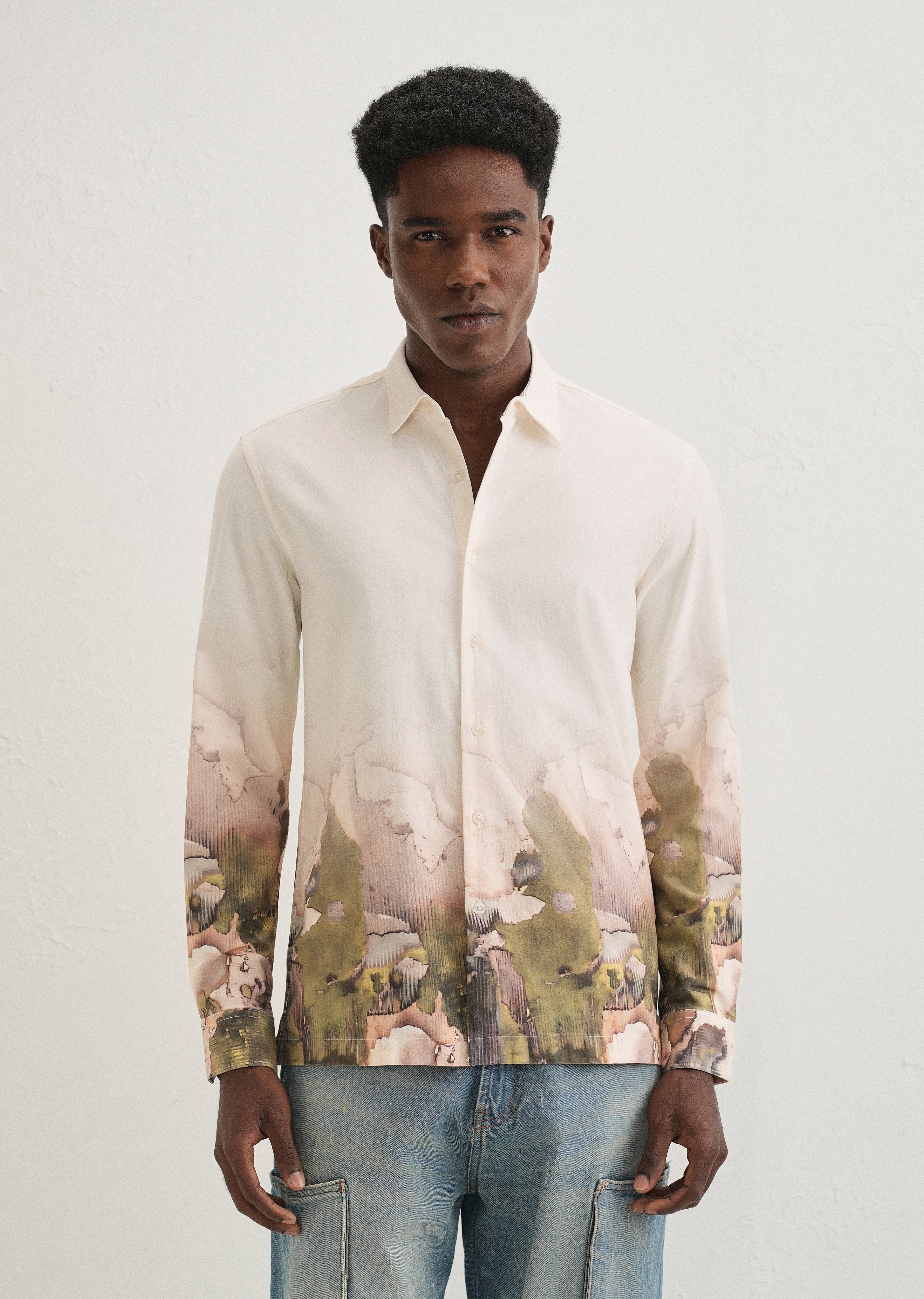 Beige Abstract Linear Printed Shirt - Image 4