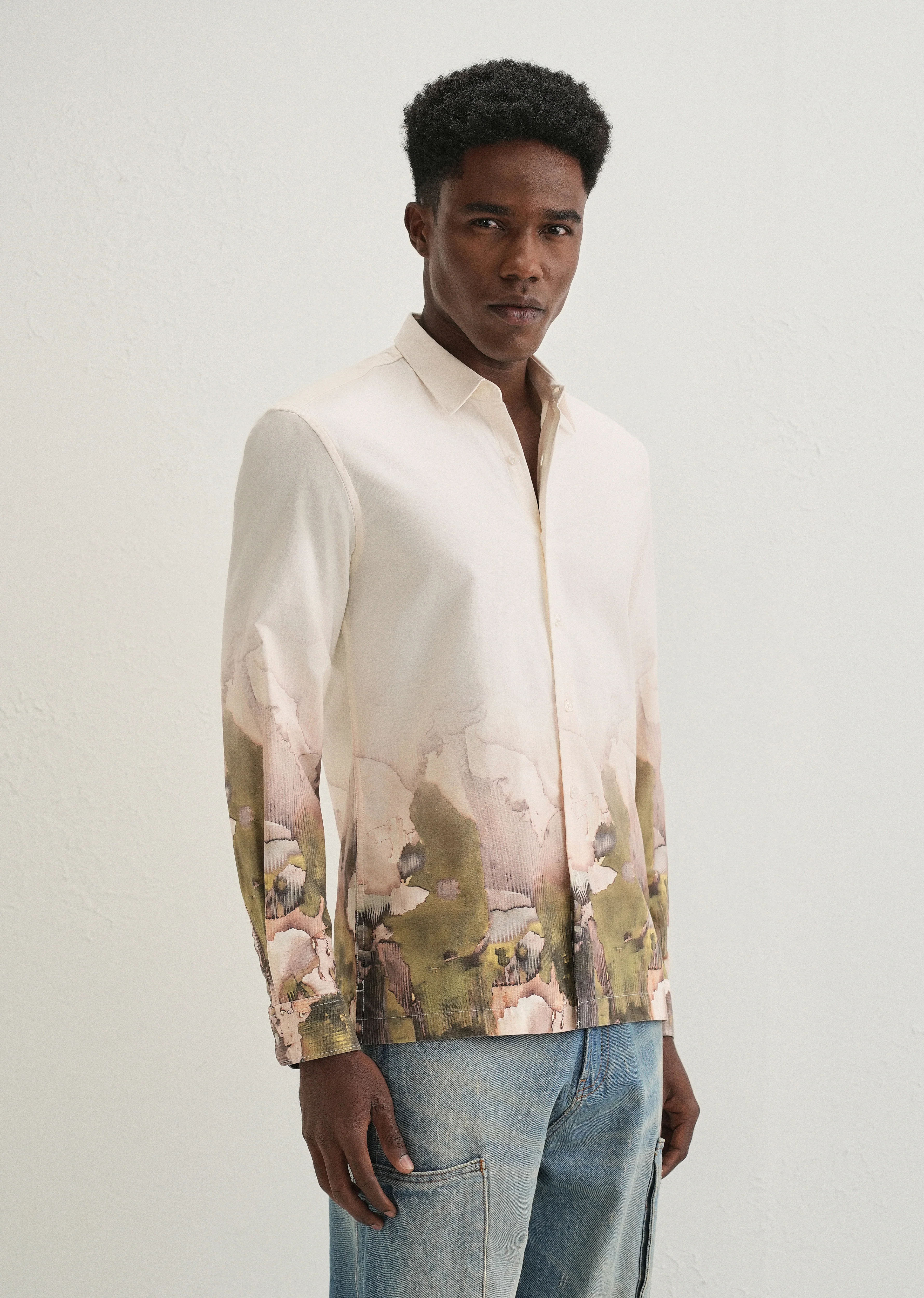Beige Abstract Linear Printed Shirt - Image 5