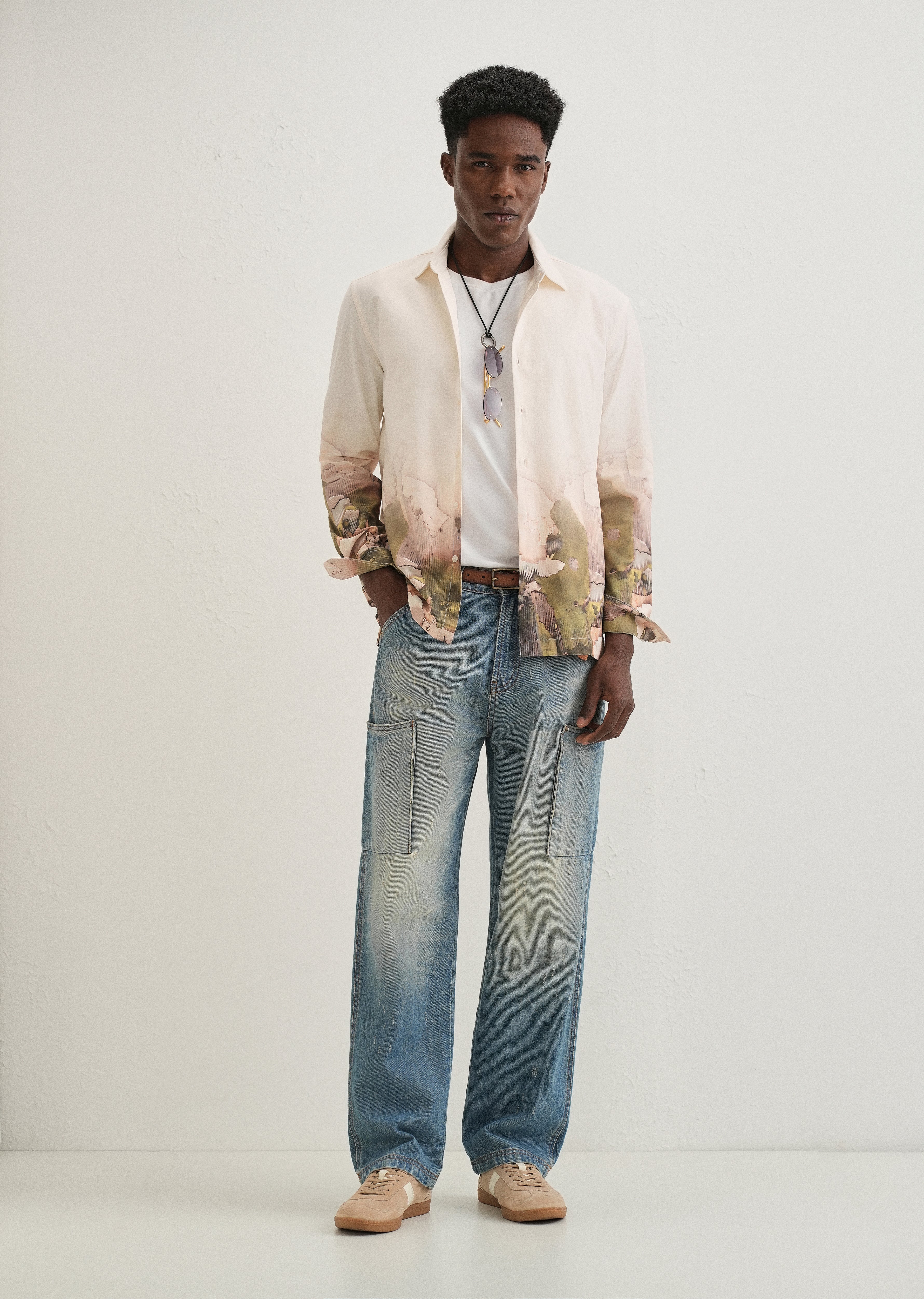 Beige Abstract Linear Printed Shirt - Image 6
