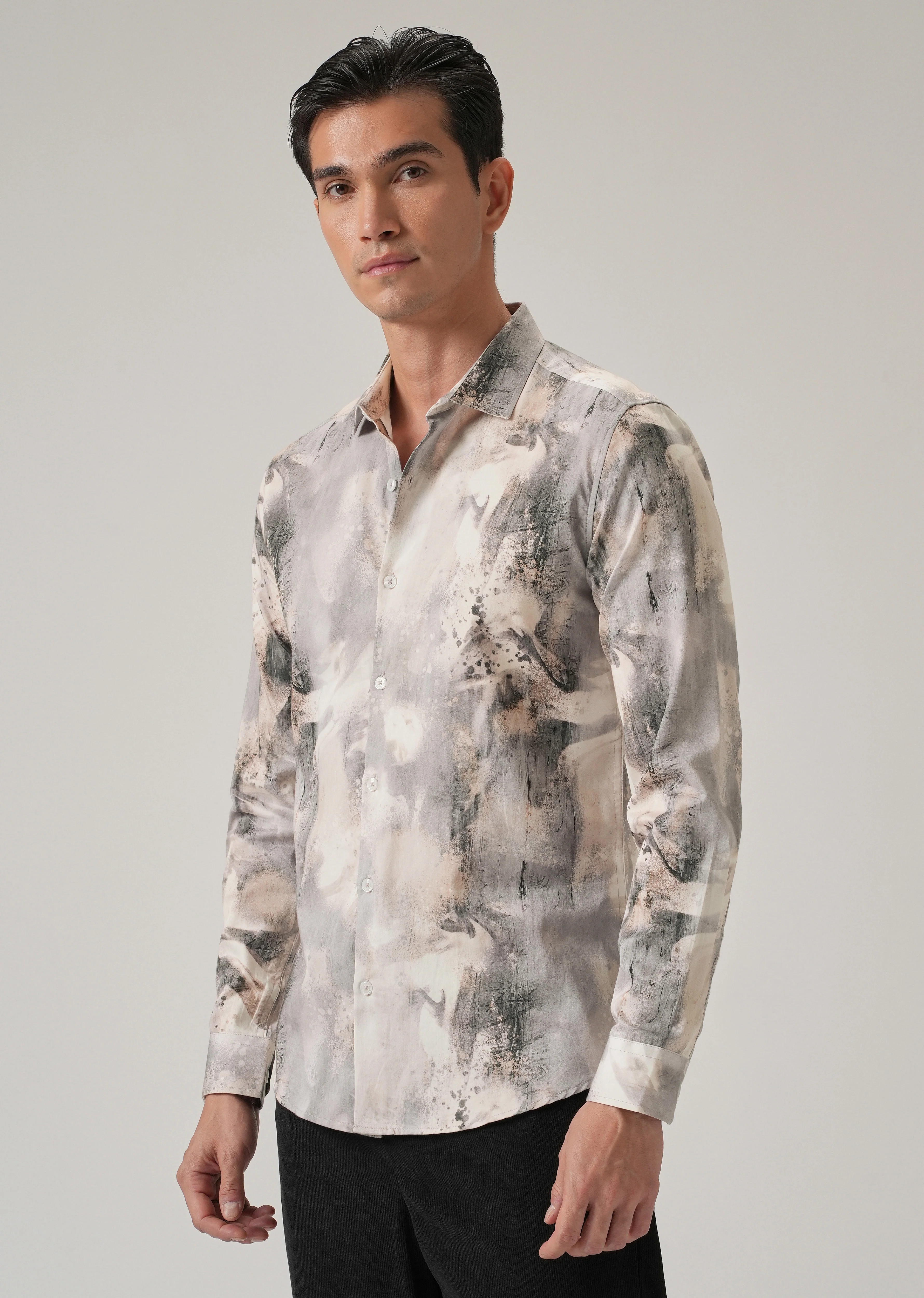 Beige Abstract Print Shirt - Image 4