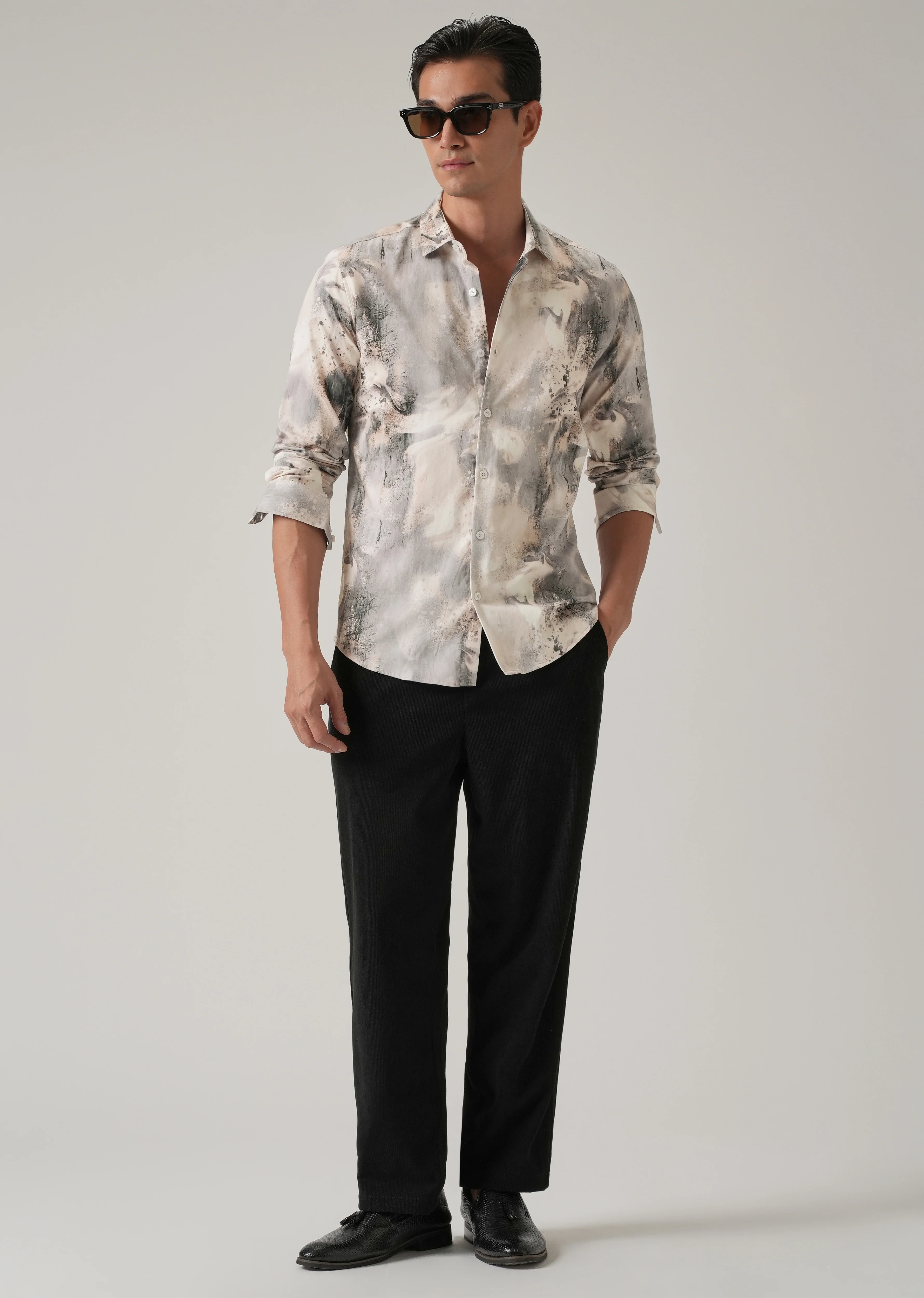 Beige Abstract Print Shirt - Image 6