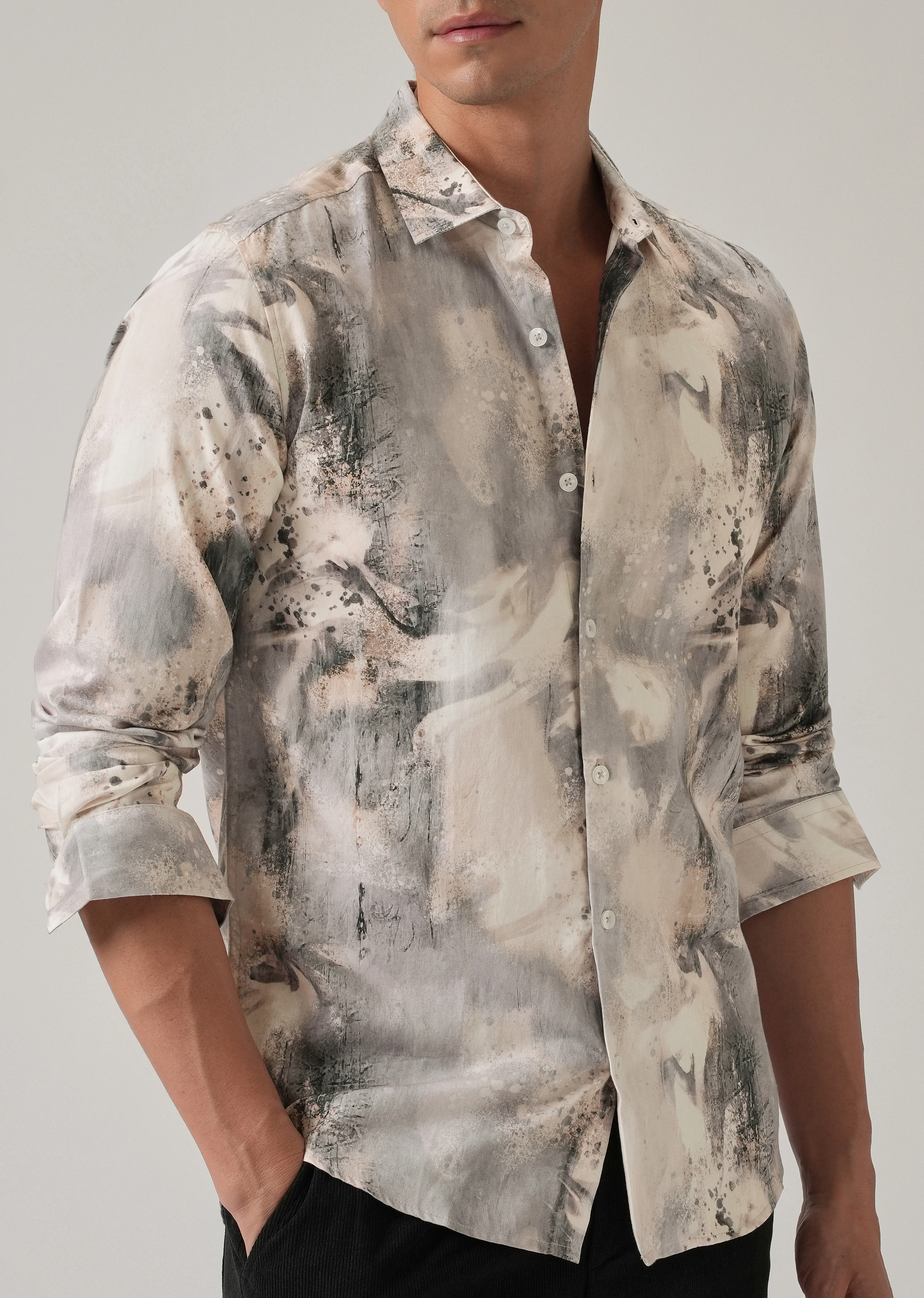 Beige Abstract Print Shirt - Image 7