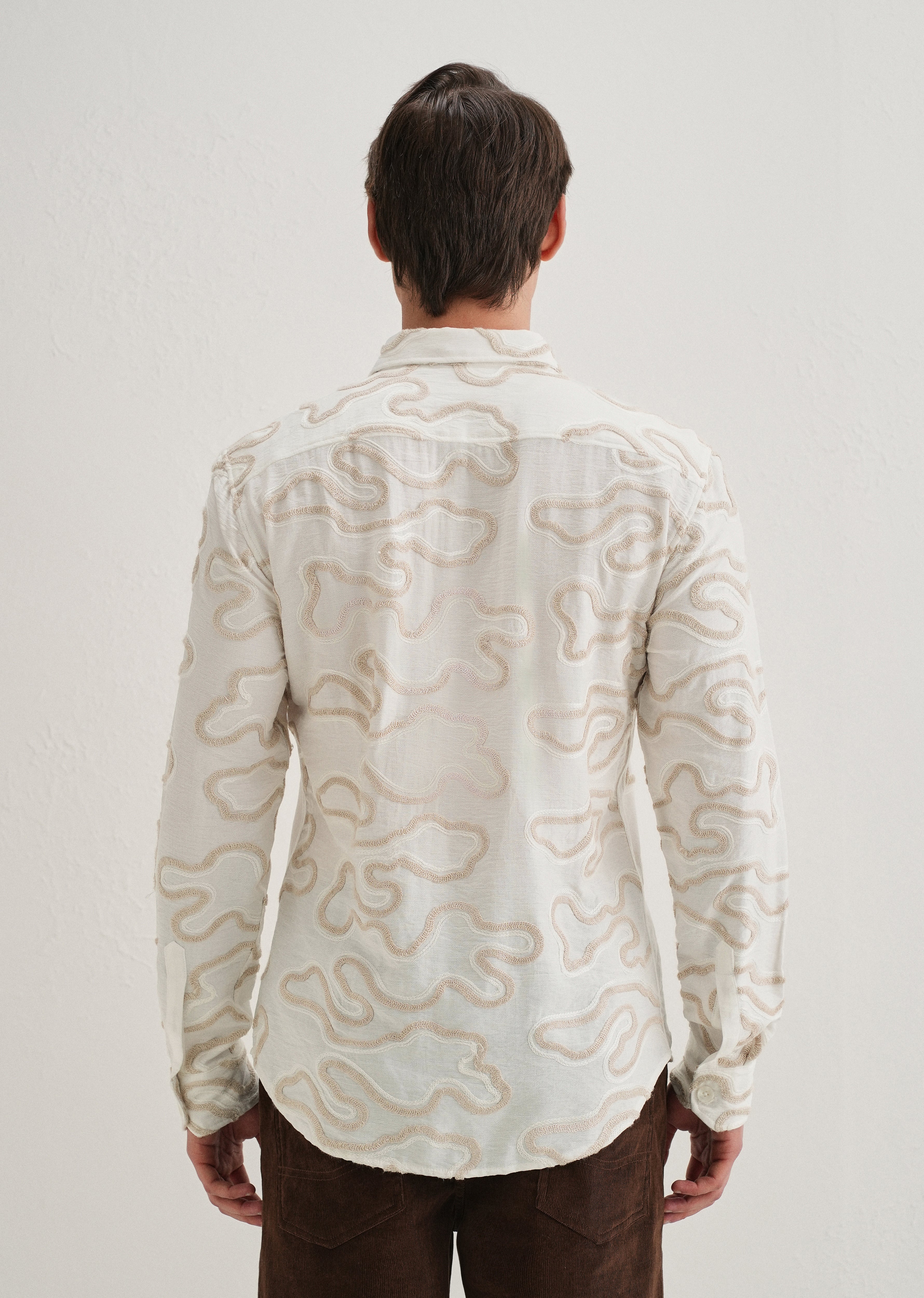 Beige Artistic Abstract Embroidery Shirt - Image 3