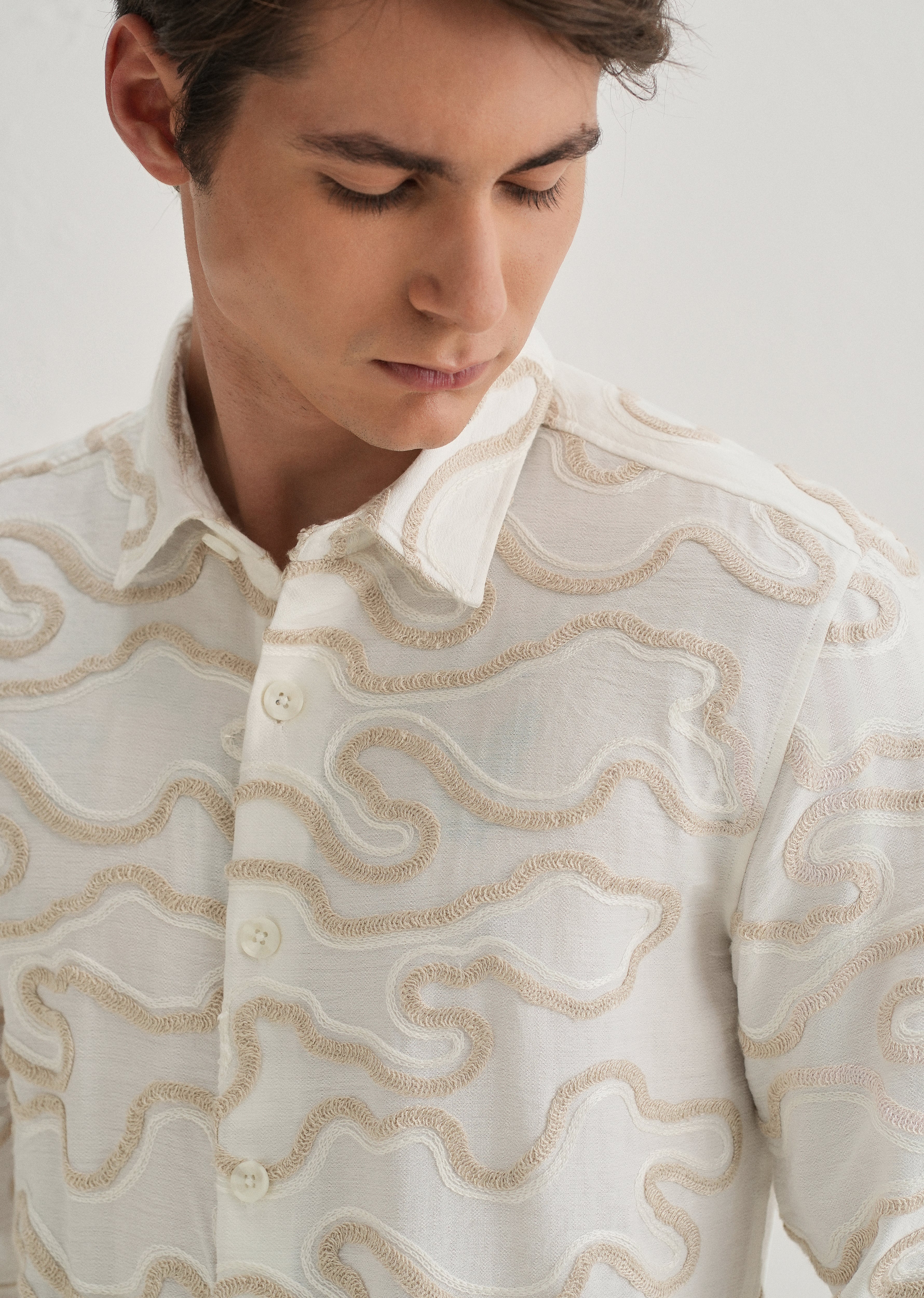 Beige Artistic Abstract Embroidery Shirt - Image 6