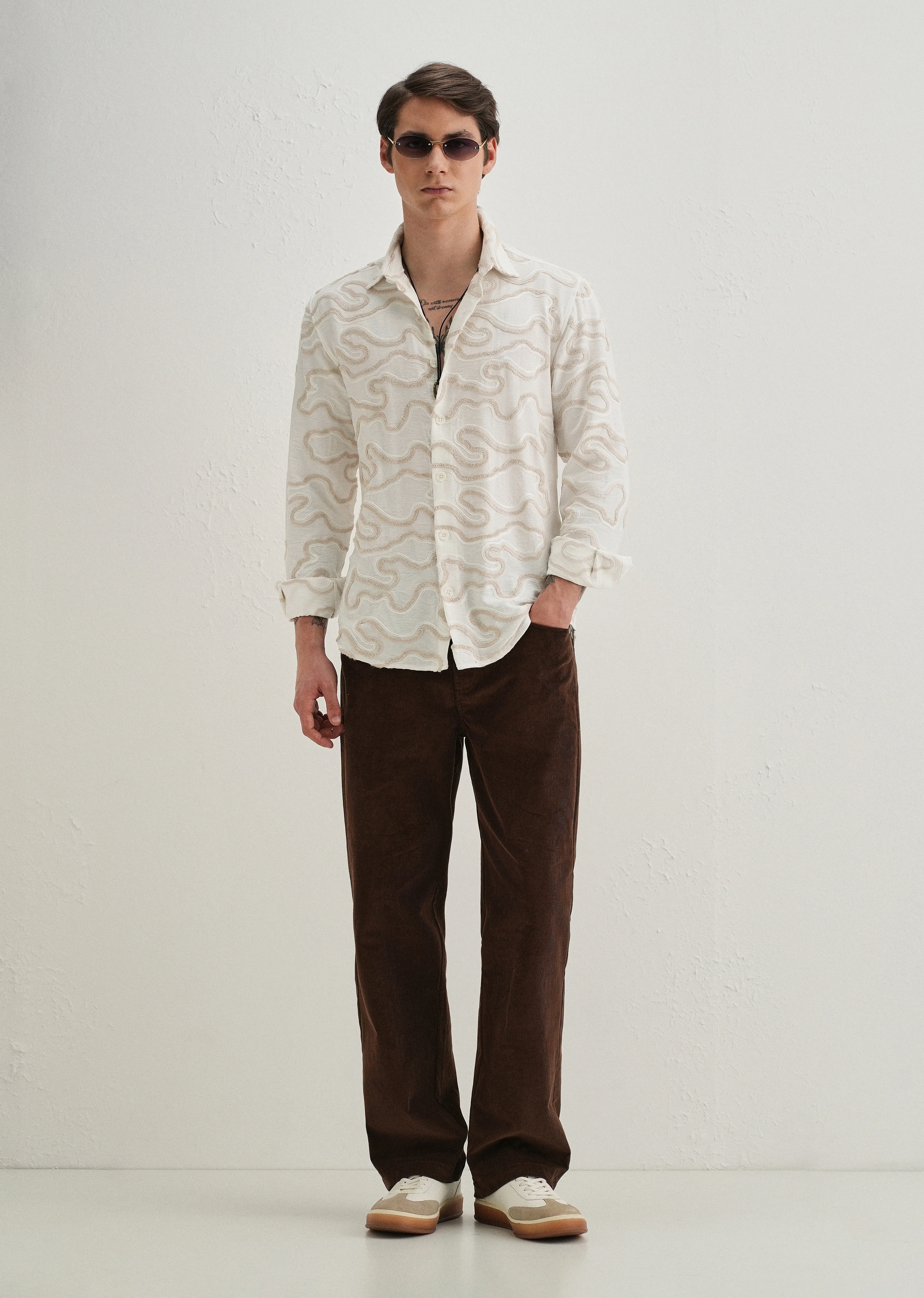 Beige Artistic Abstract Embroidery Shirt - Image 7
