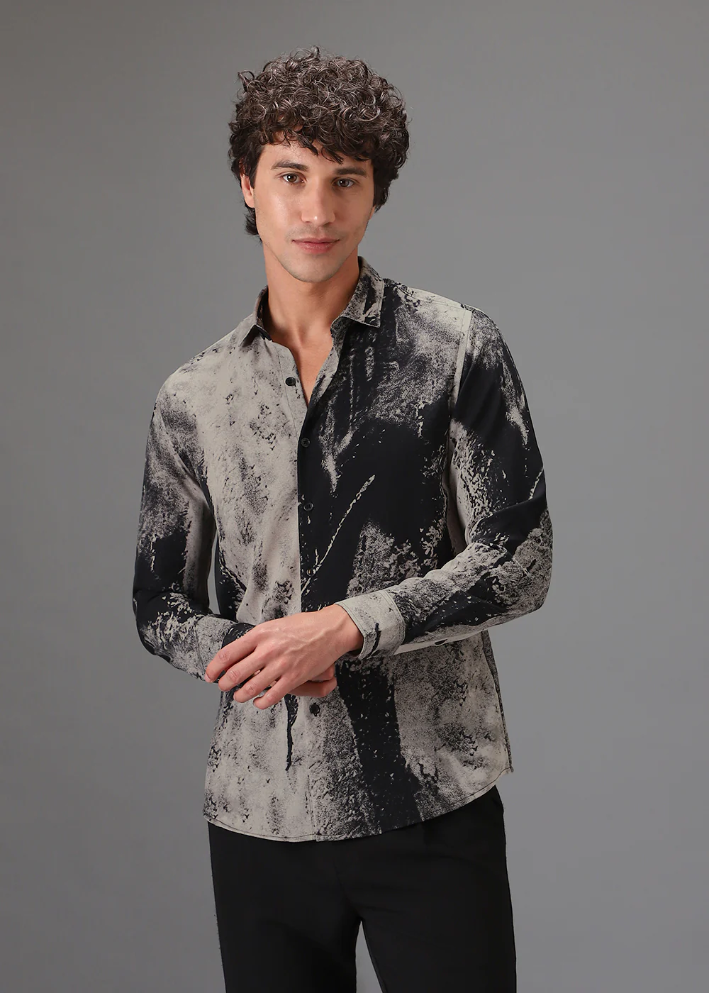 Beige Black Abstract Printed Shirt - Image 3