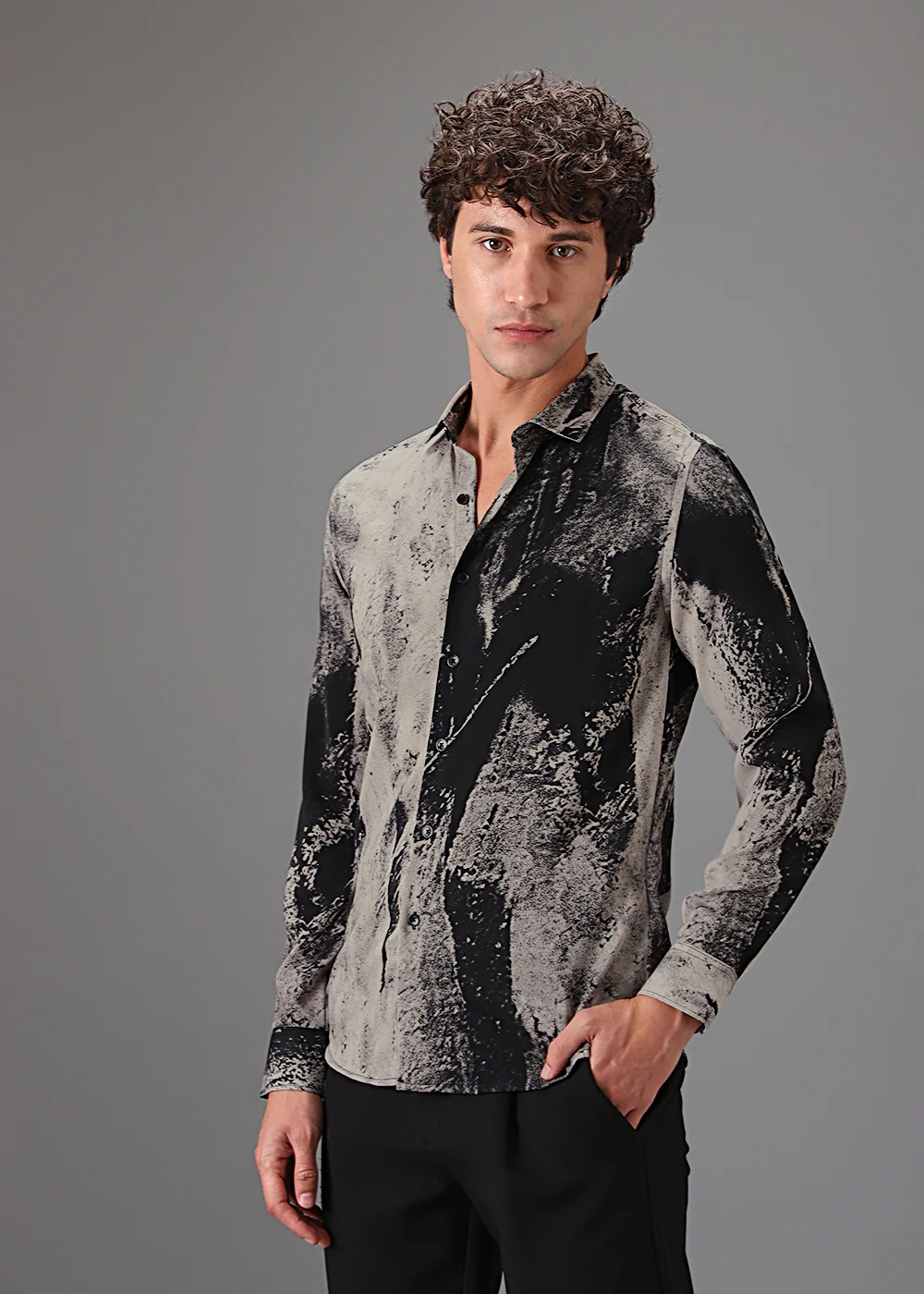 Beige Black Abstract Printed Shirt - Image 5