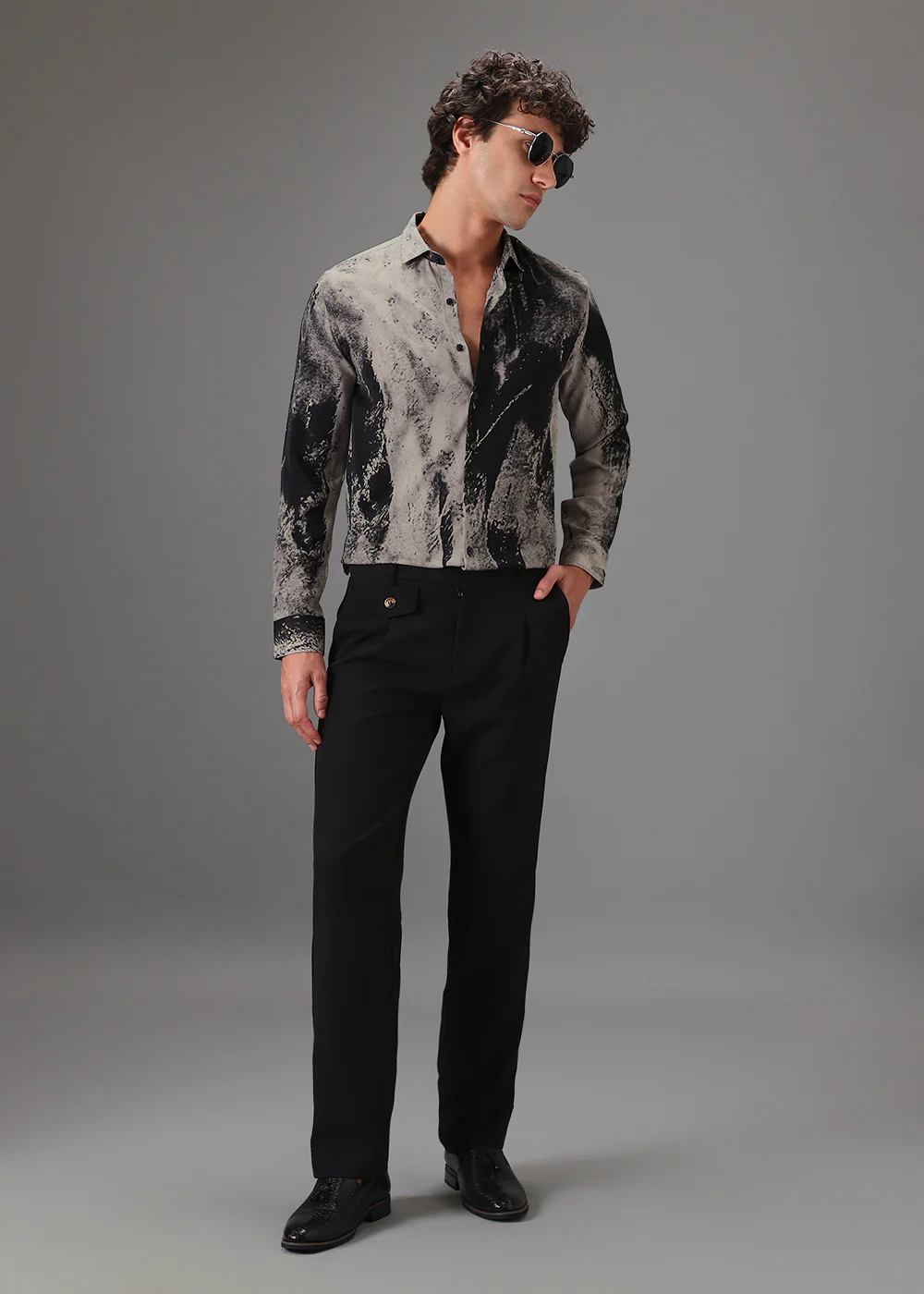 Beige Black Abstract Printed Shirt - Image 6