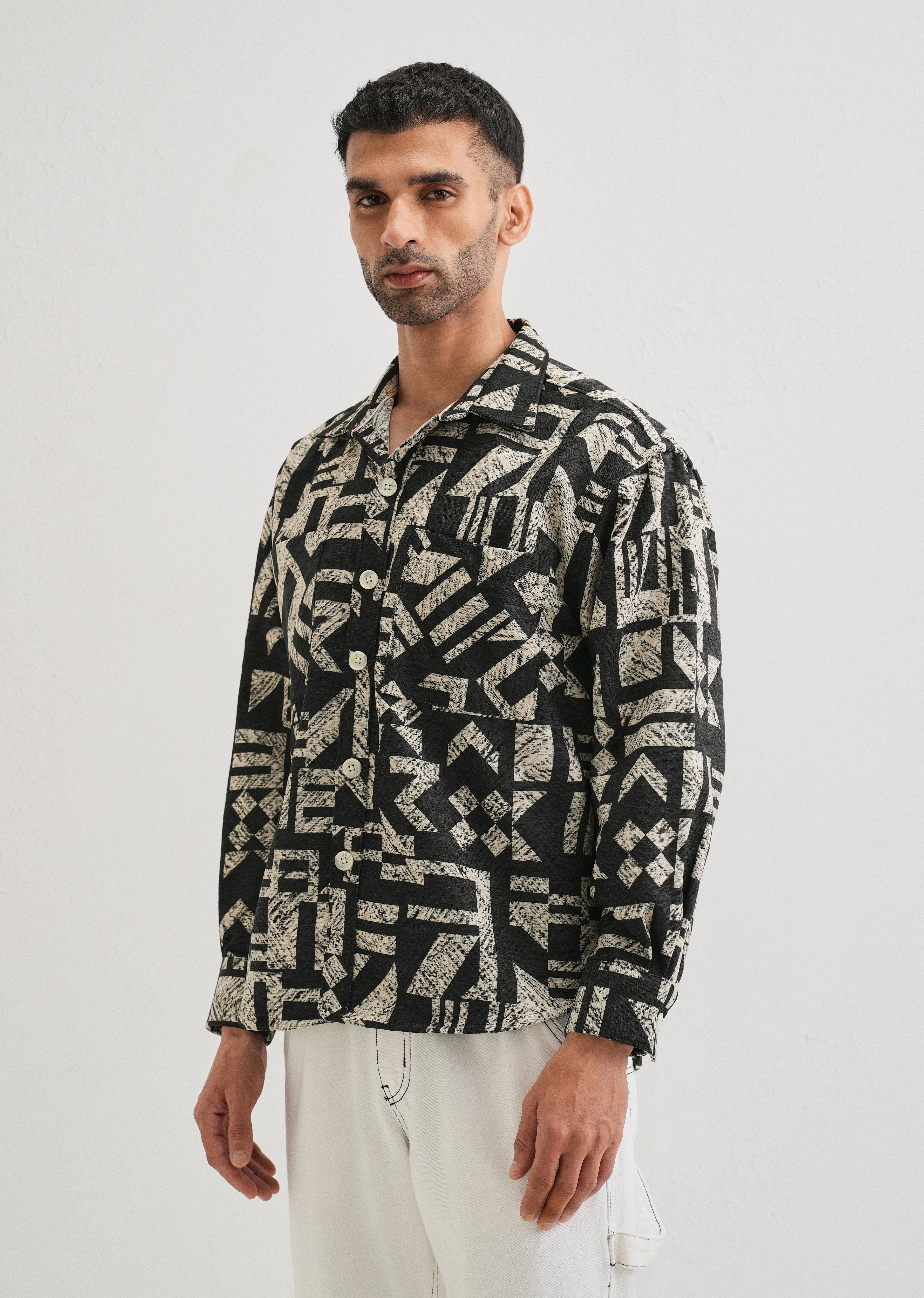 Beige Black Regular Fit Shacket - Image 4