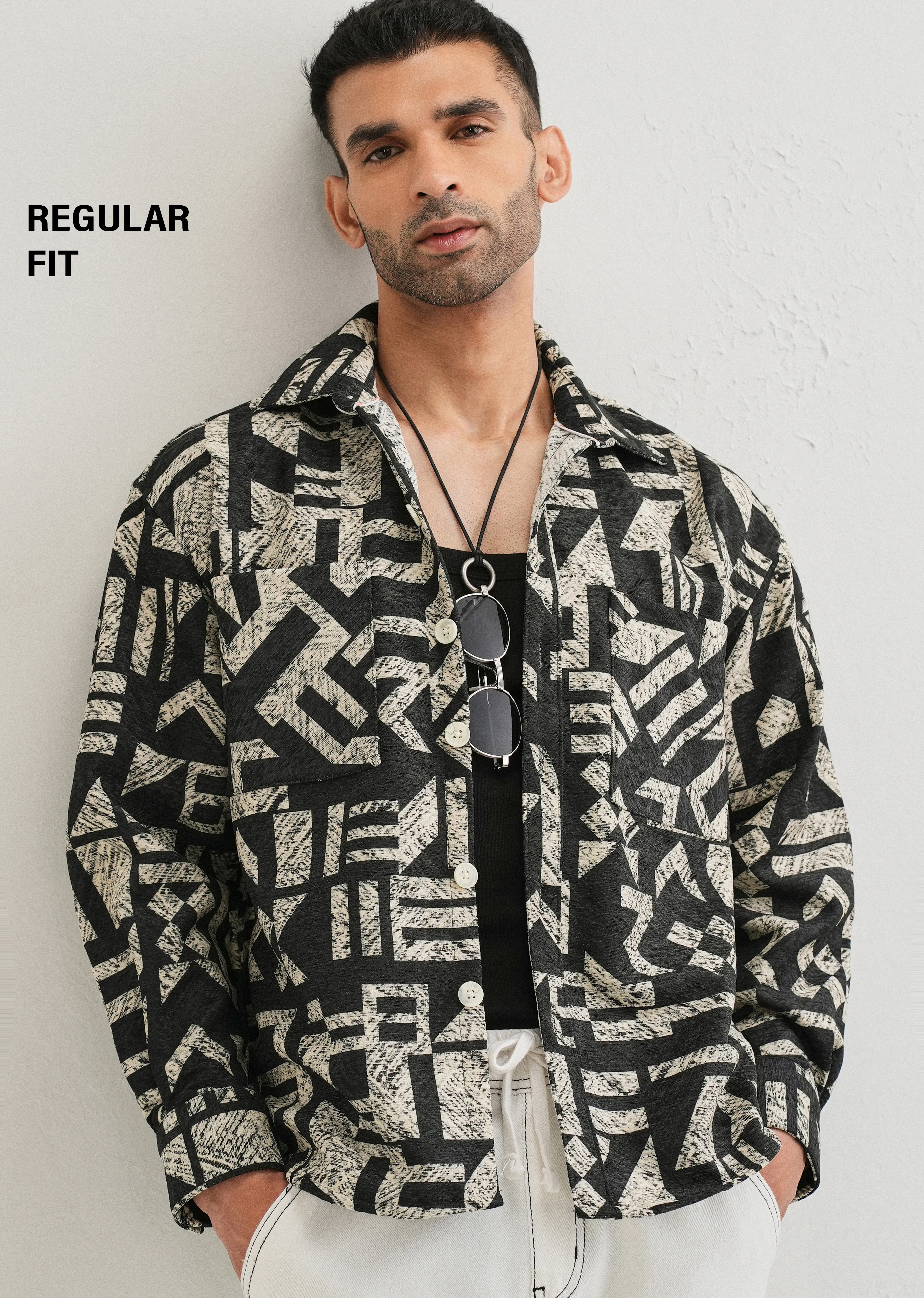 Beige Black Regular Fit Shacket - Image 7