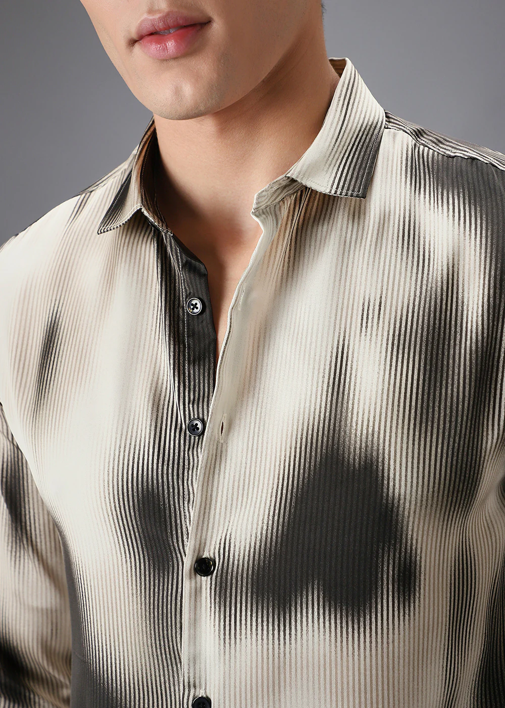 Beige Black Stripe Abstract Printed Shirt - Image 2