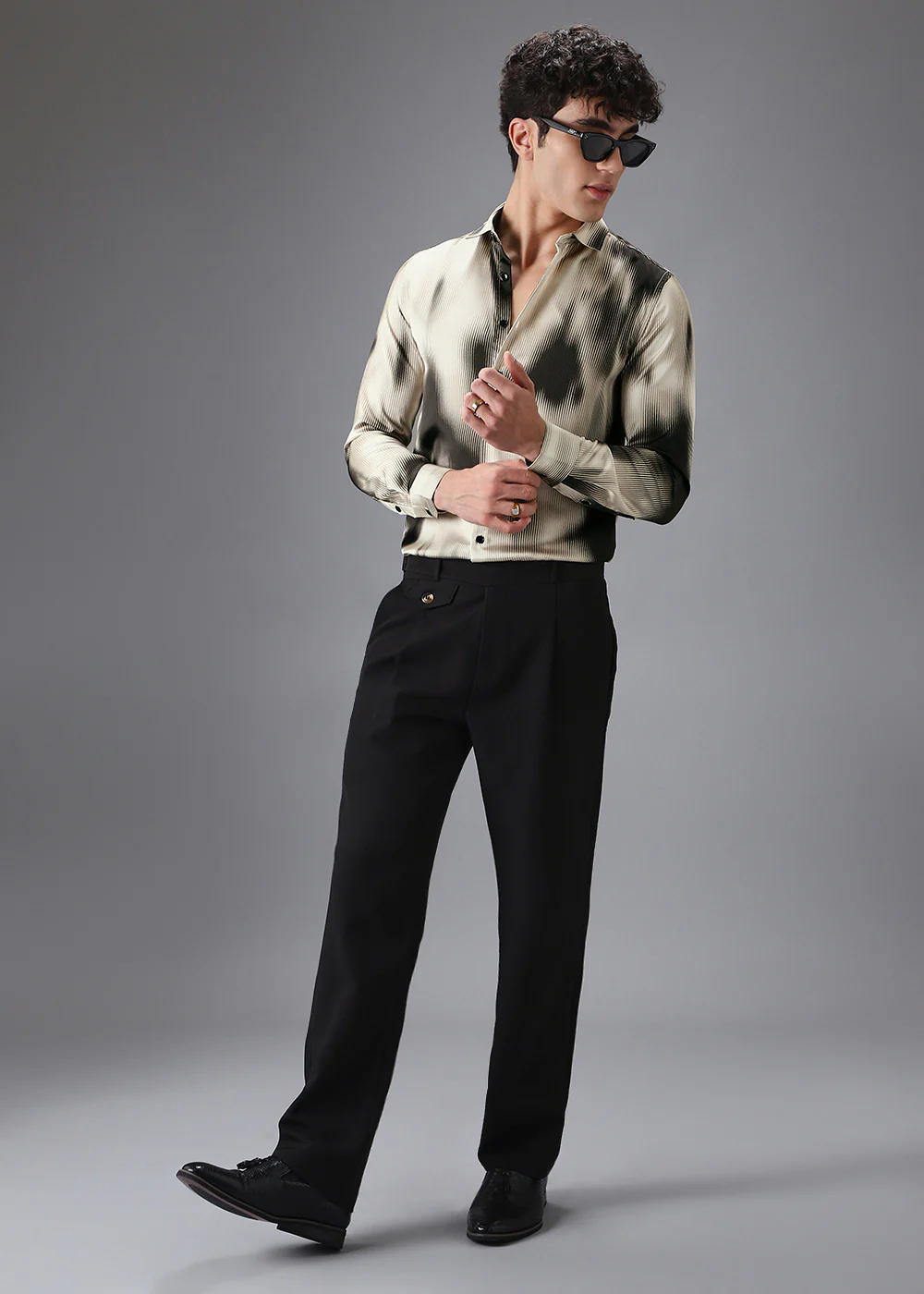 Beige Black Stripe Abstract Printed Shirt - Image 6