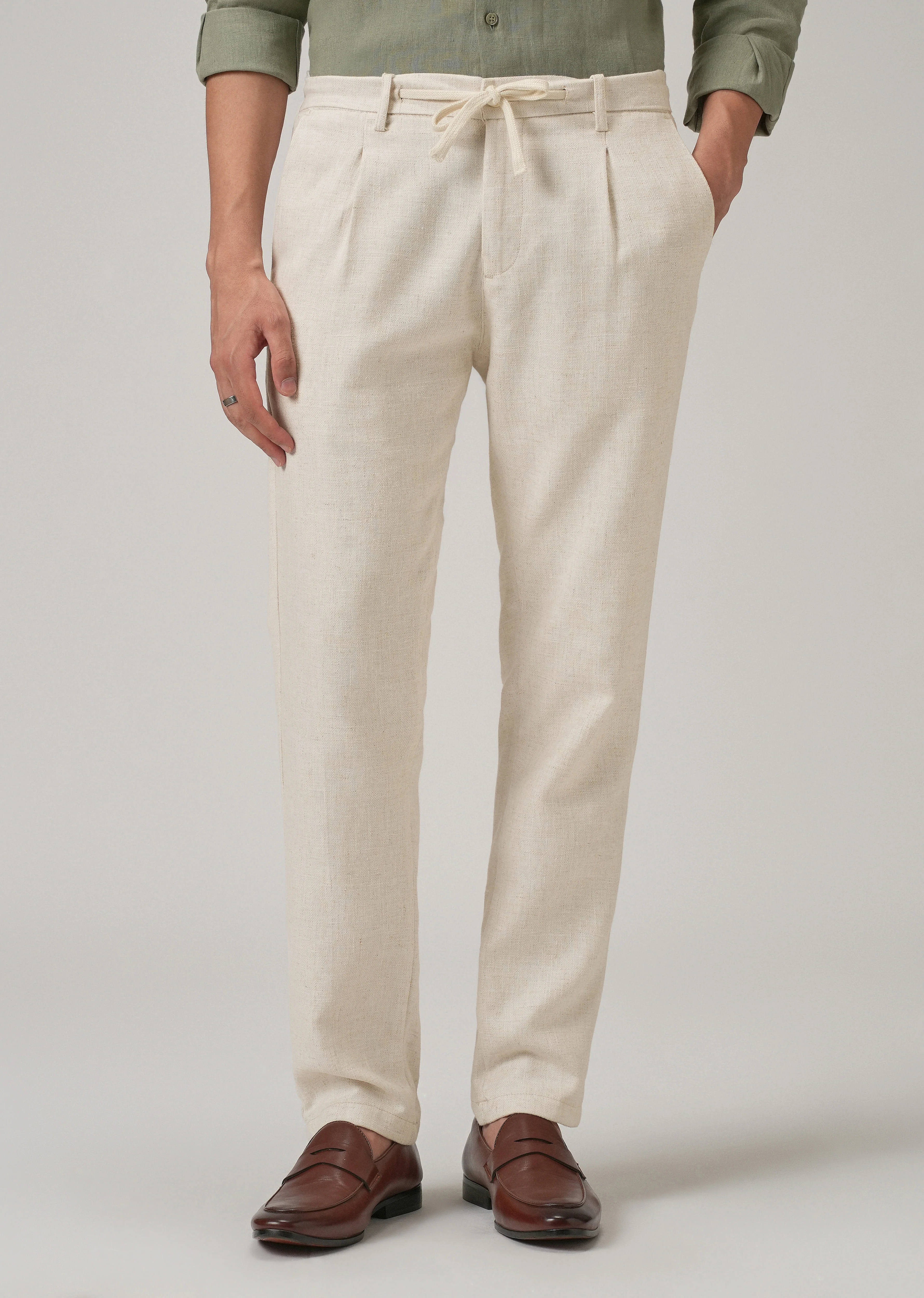 Beige Blended Linen Pant - Image 4