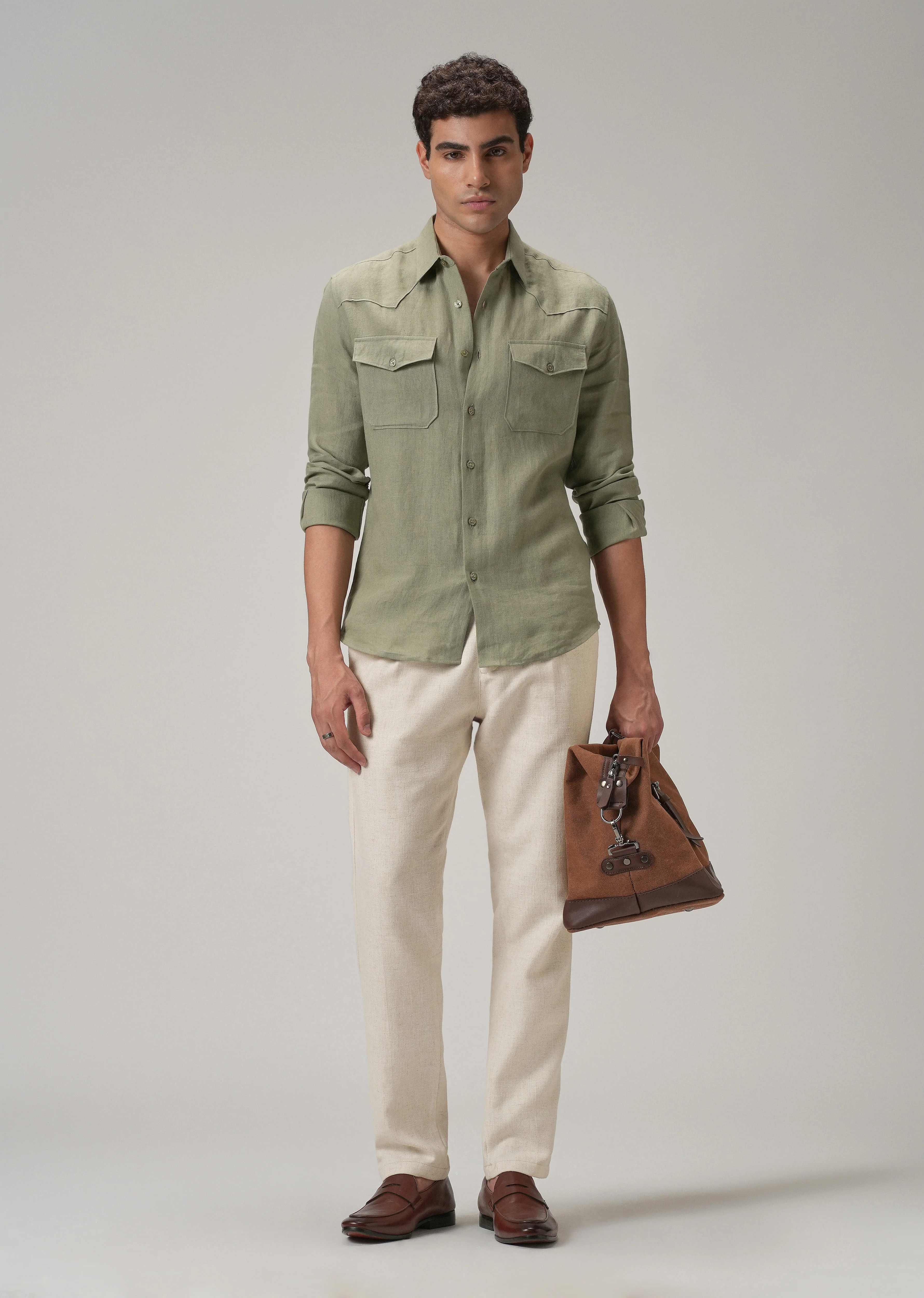 Beige Blended Linen Pant - Image 7