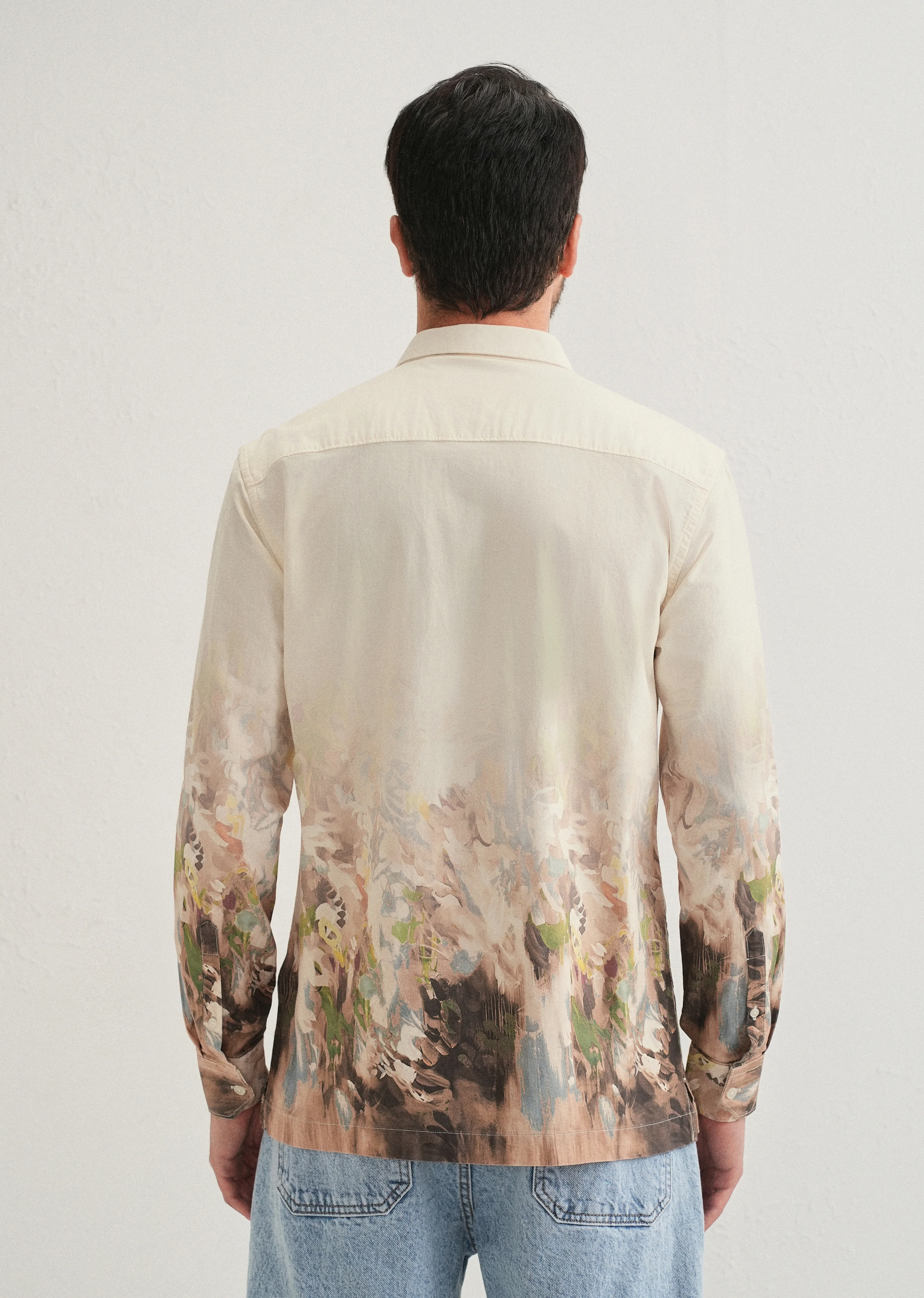 Beige Blue Abstract Printed Shirt - Image 2