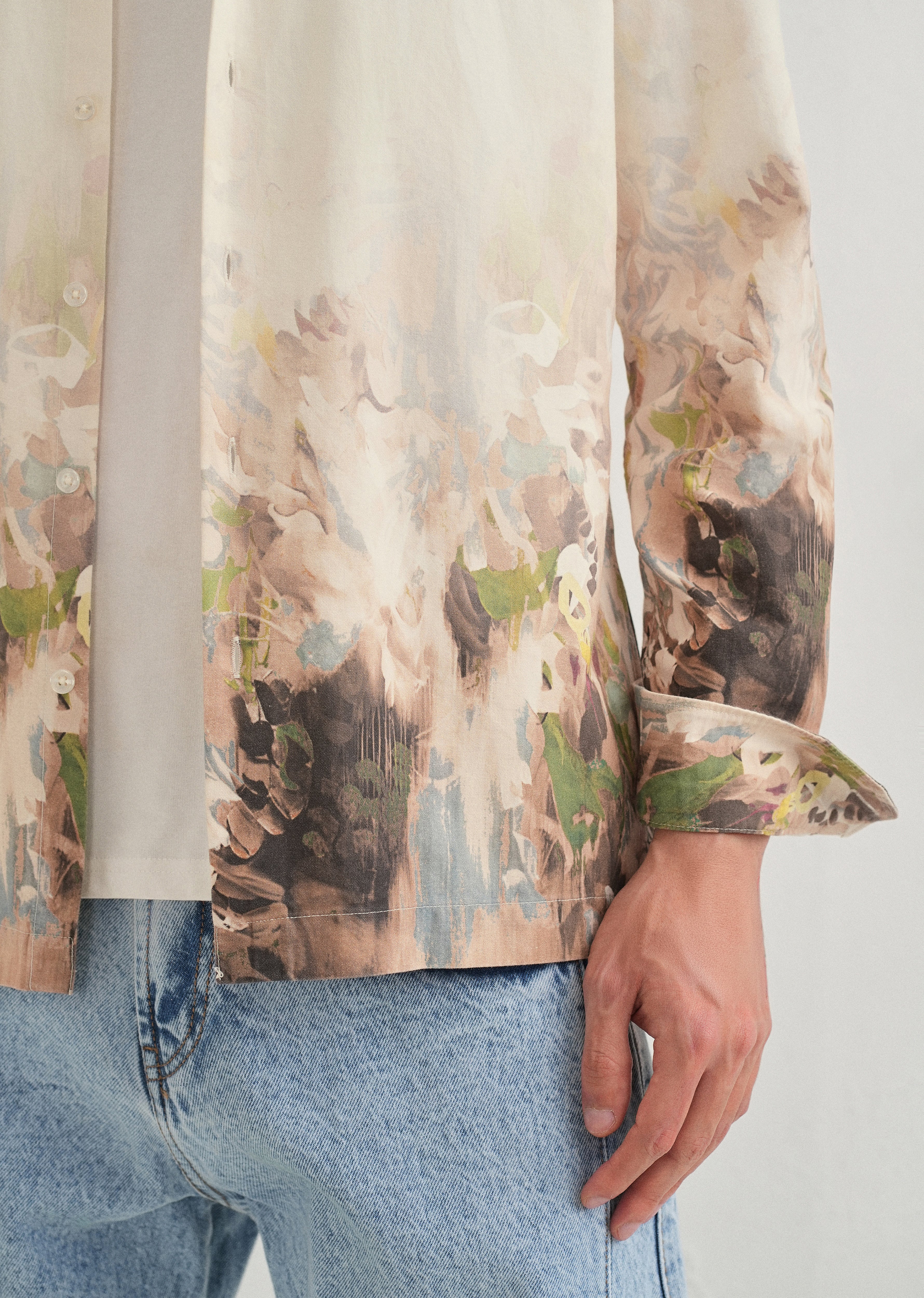Beige Blue Abstract Printed Shirt - Image 5
