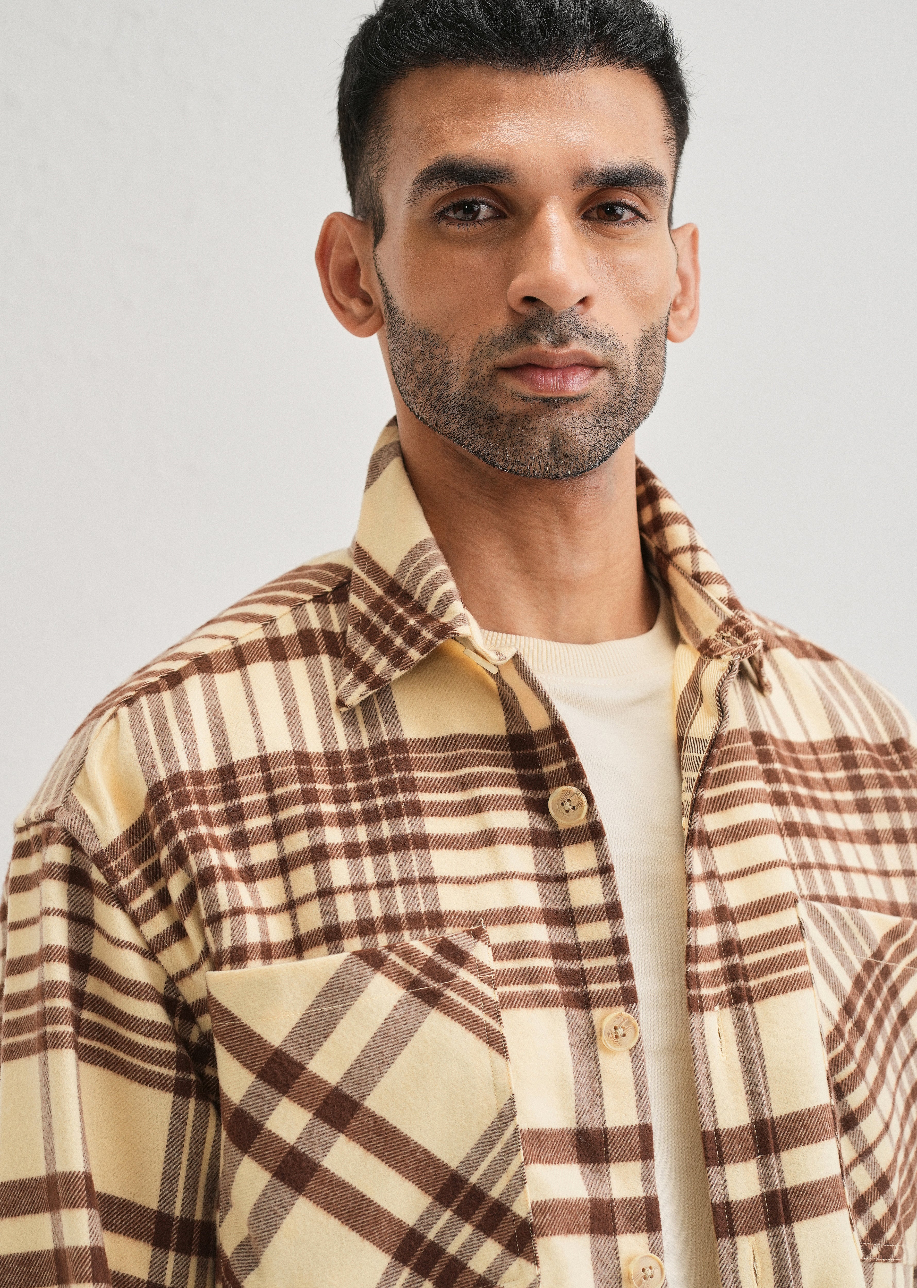 Beige Checked Relaxed Fit Shacket - Image 5