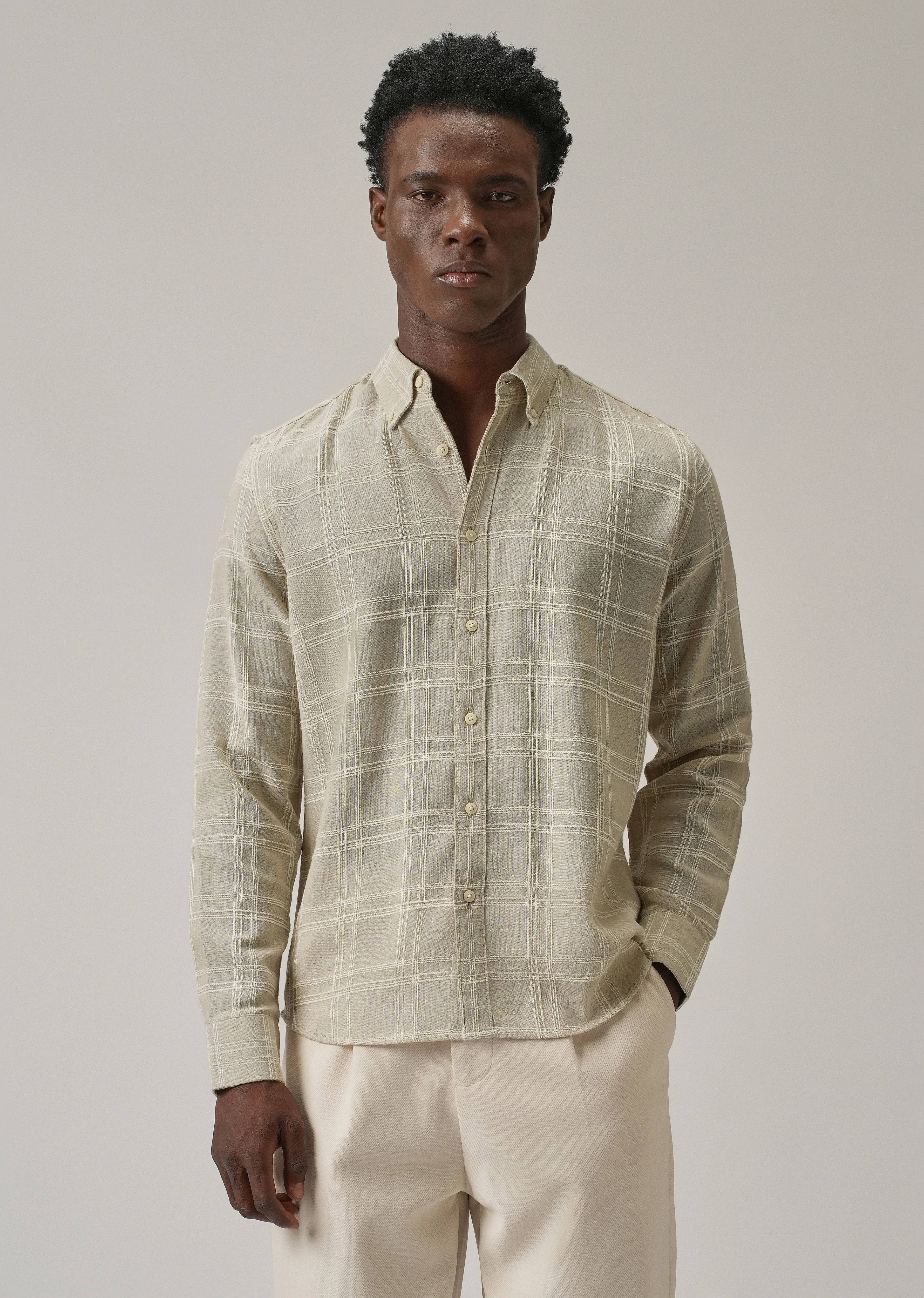 Beige Chenille Check Shirt - Image 3