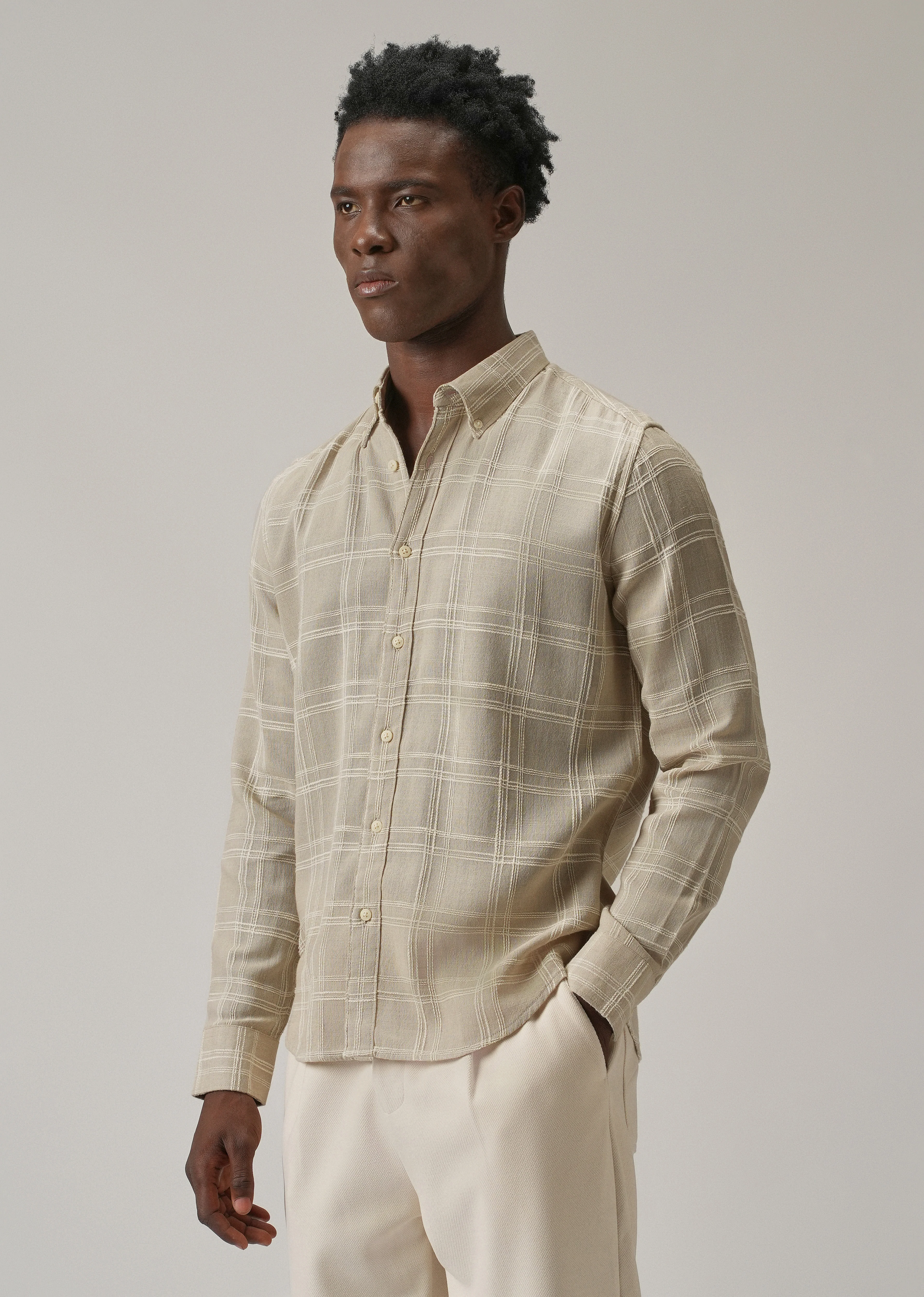 Beige Chenille Check Shirt - Image 4