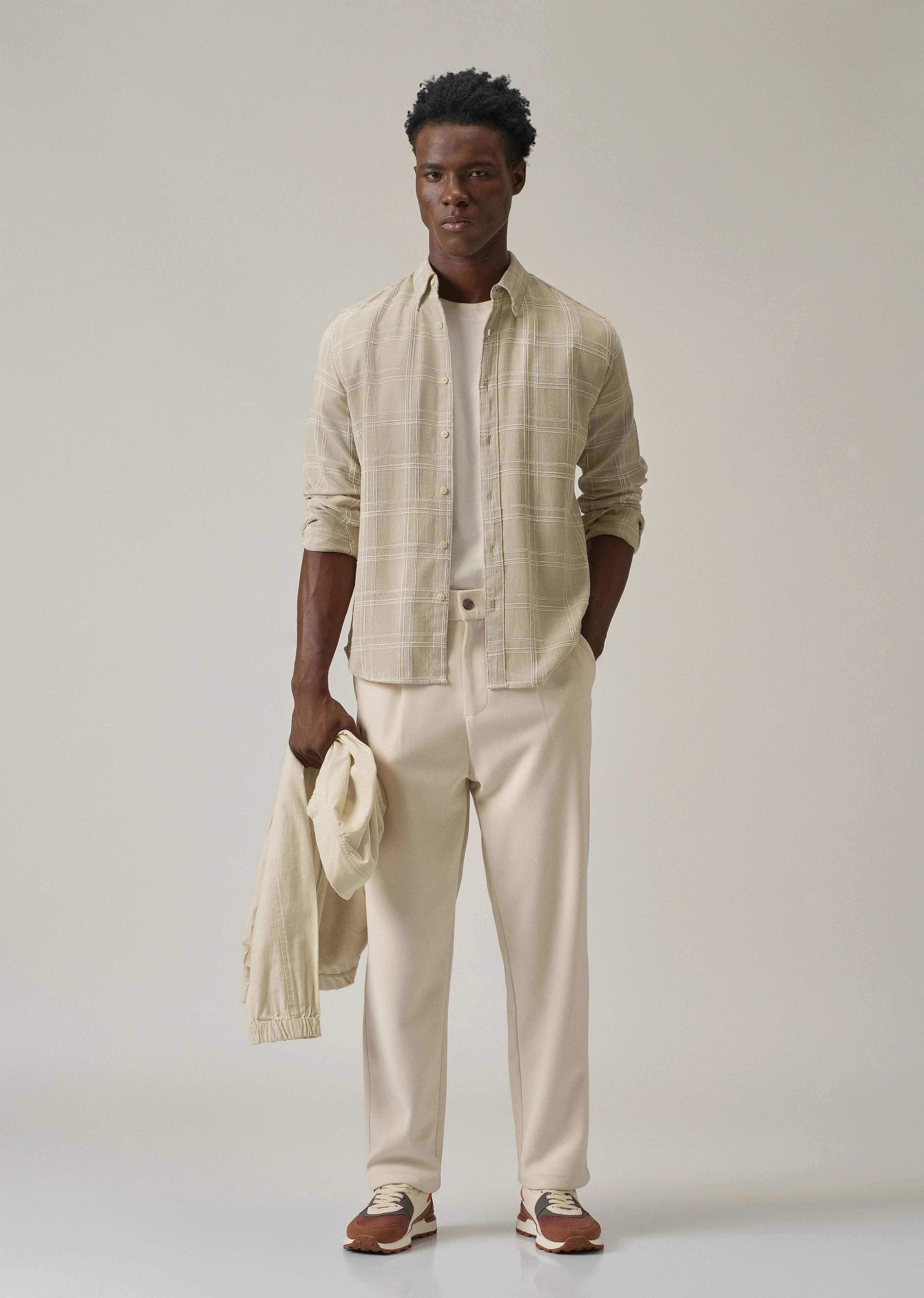 Beige Chenille Check Shirt - Image 6