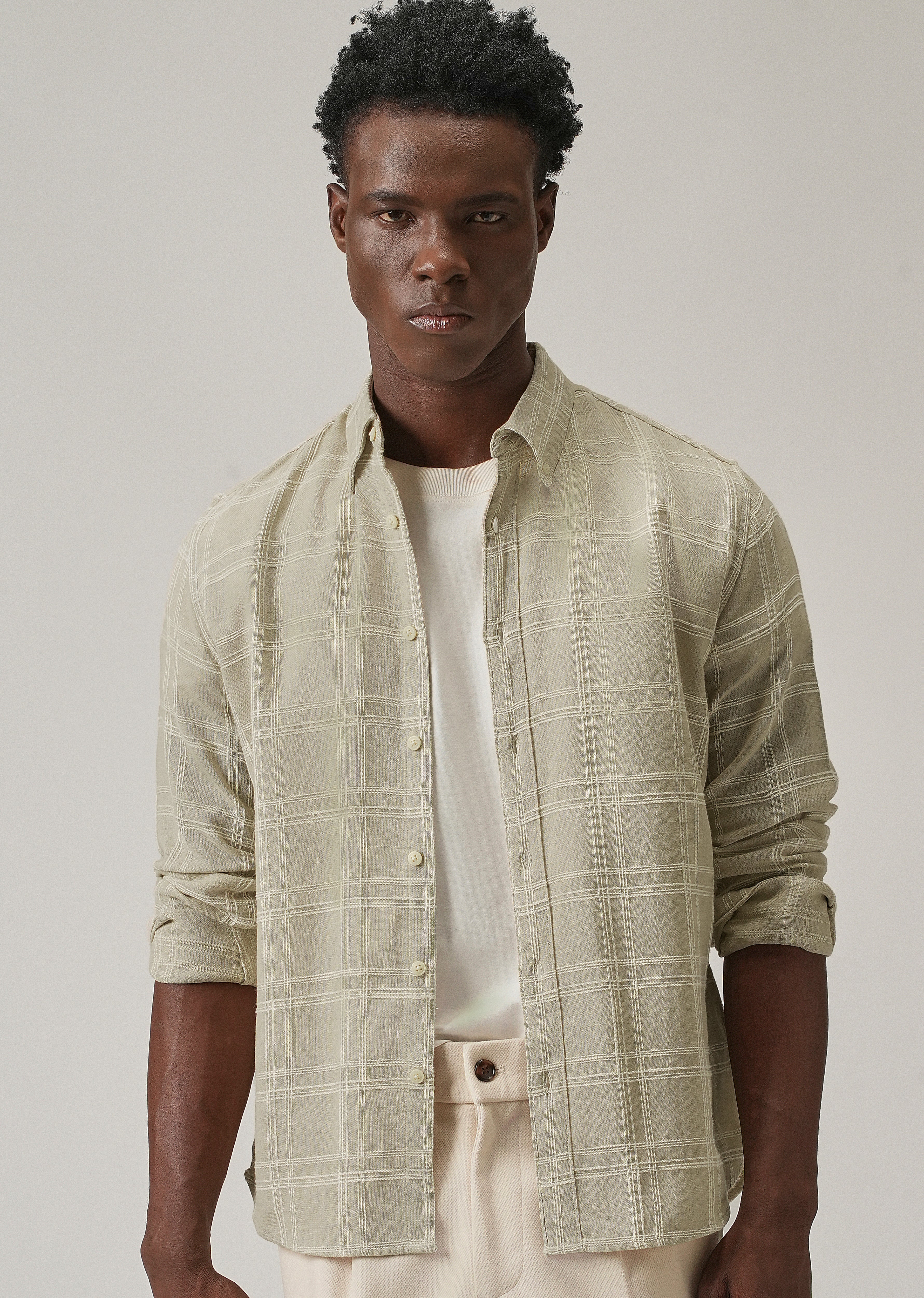 Beige Chenille Check Shirt - Image 7