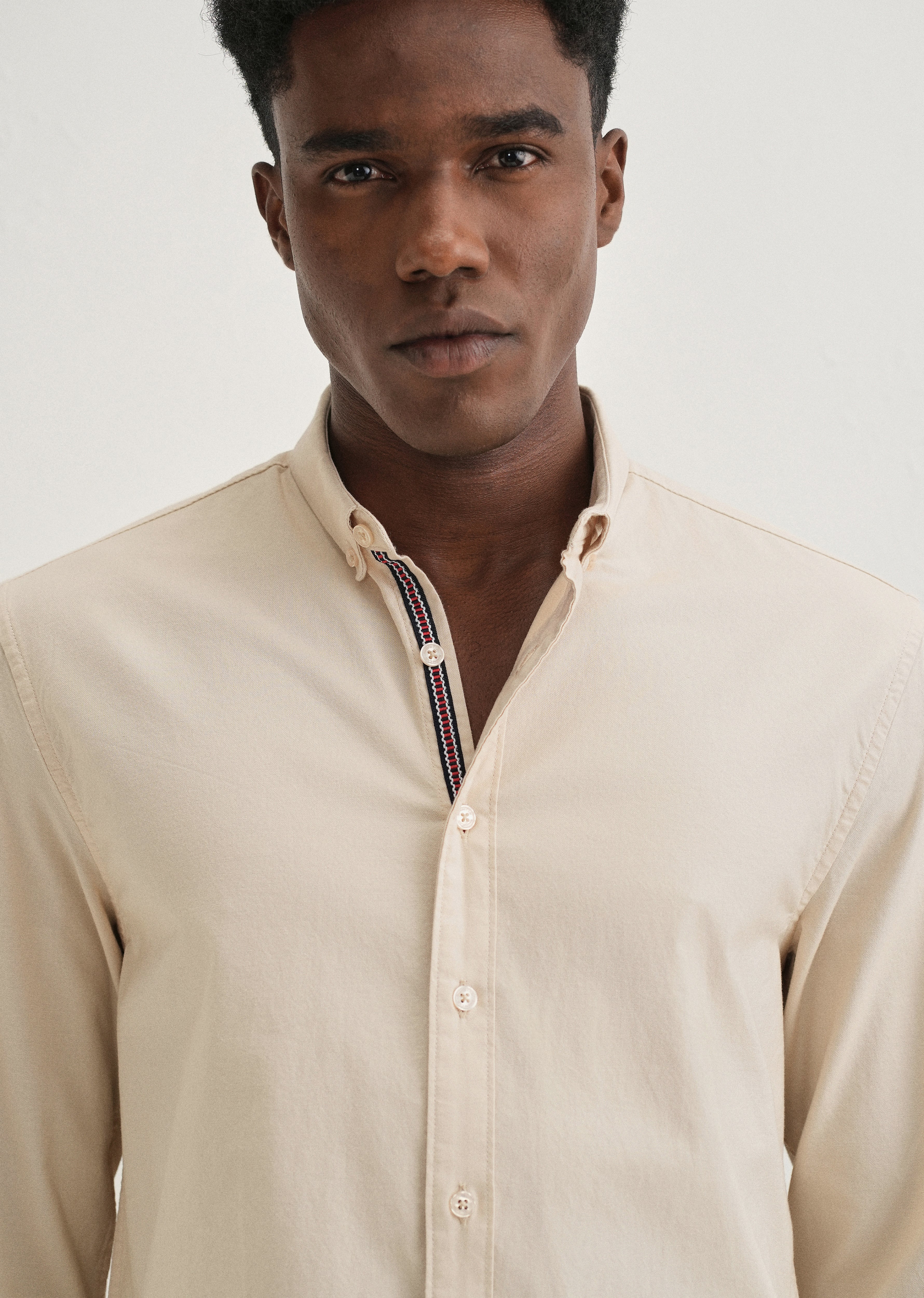 Beige Contrast Placket Shirt - Image 6