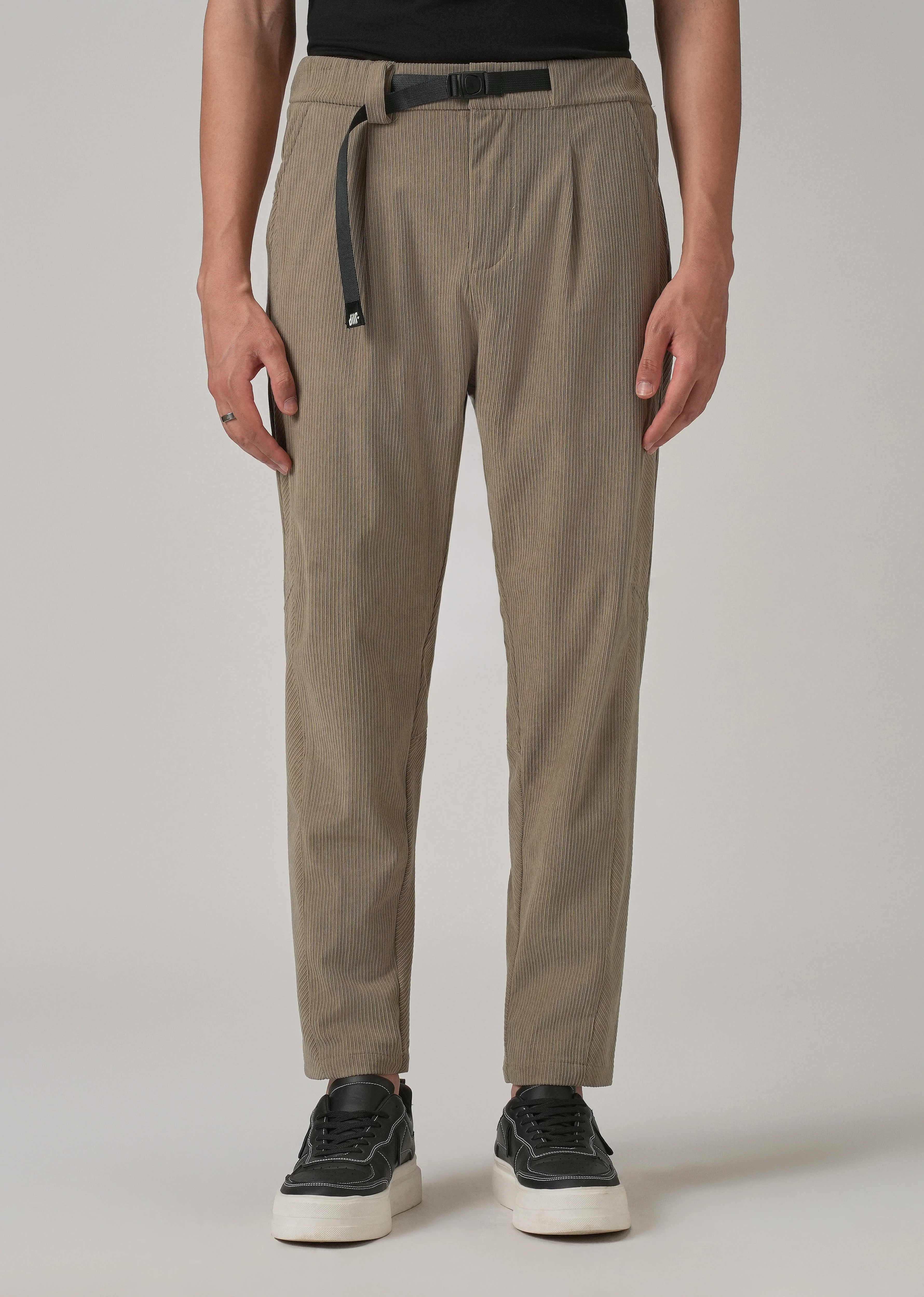 Beige Corduroy Belted Pant - Image 3