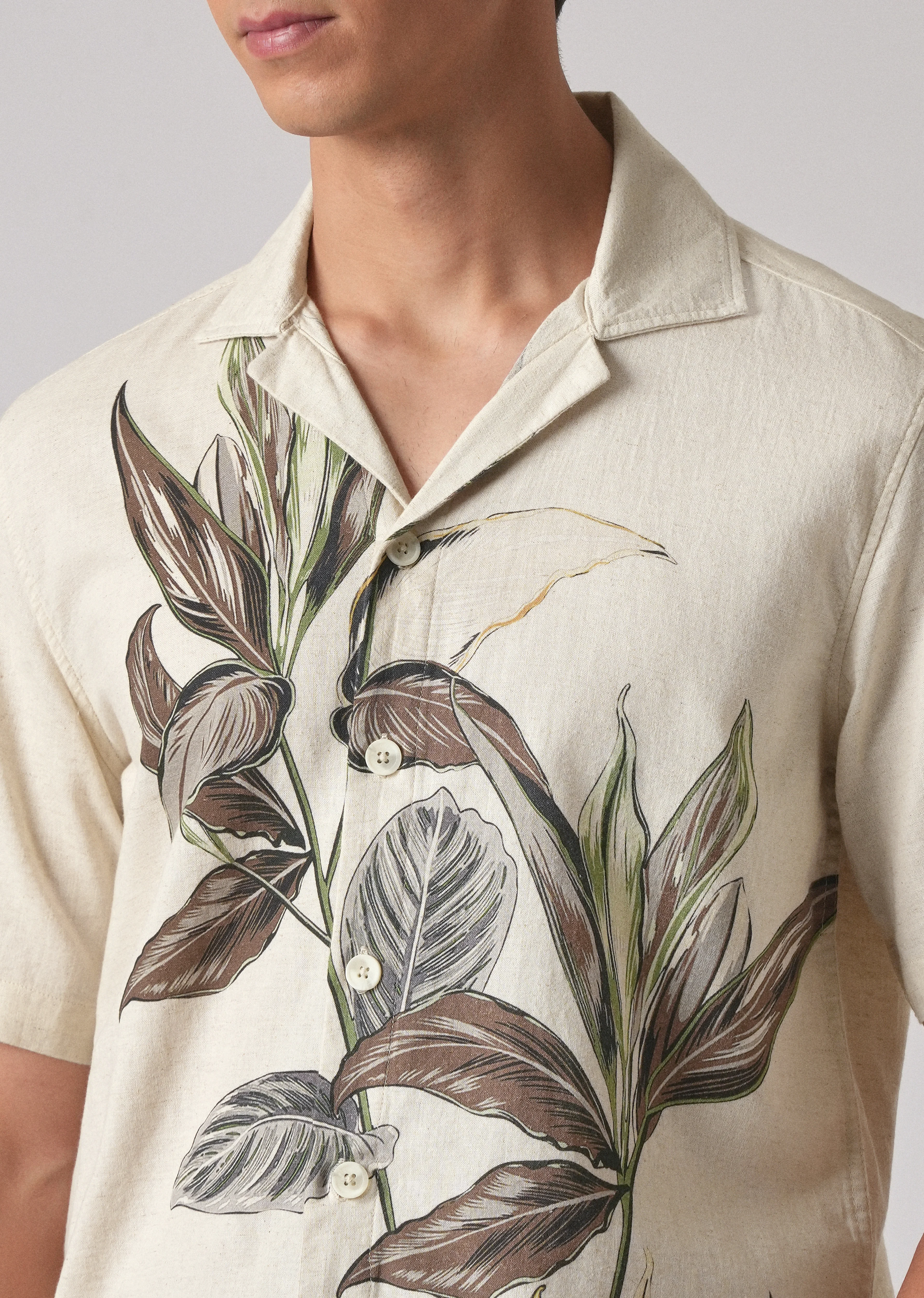 Beige Cotton/Linen Floral Print Shirt - Image 5