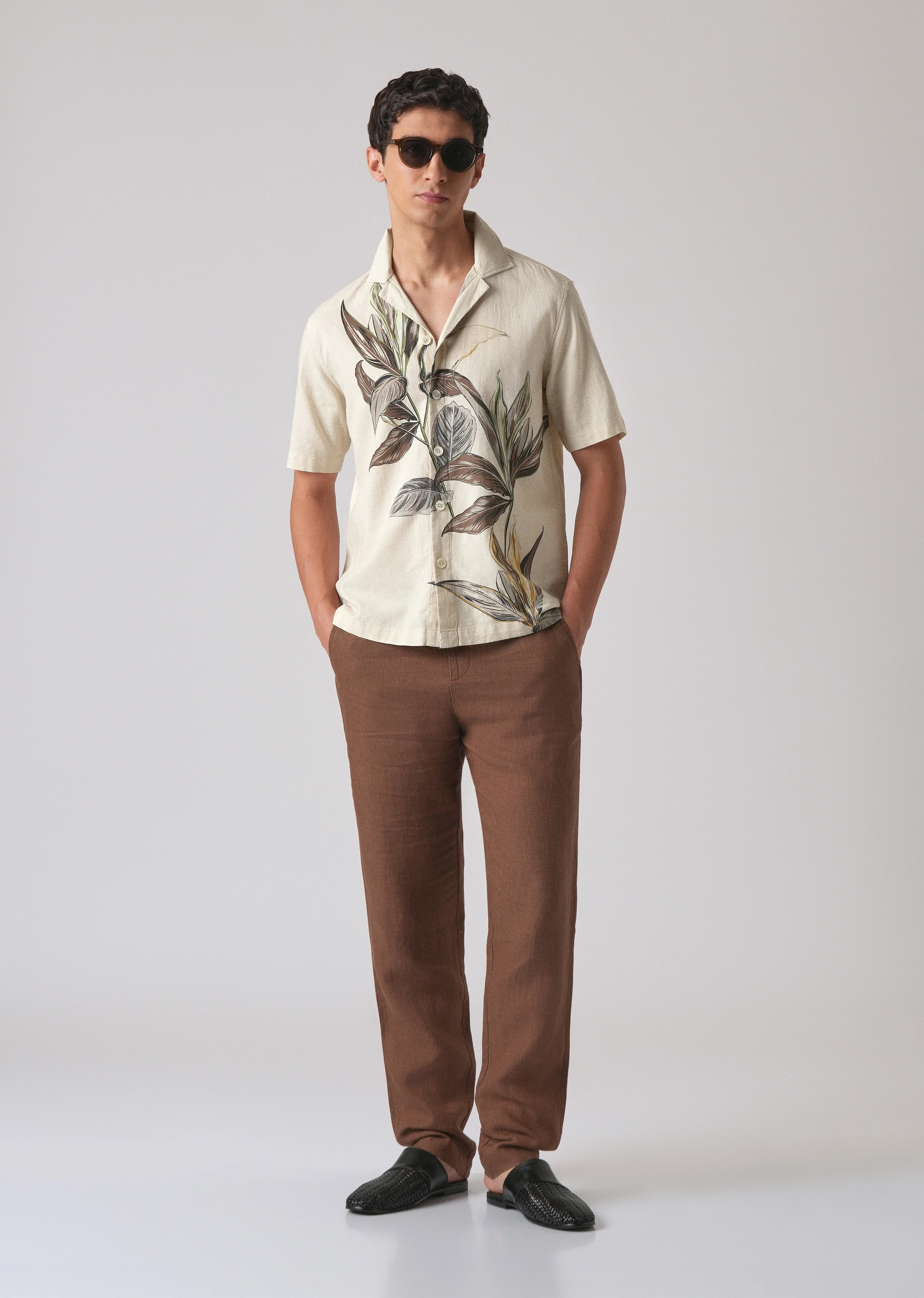 Beige Cotton/Linen Floral Print Shirt - Image 6