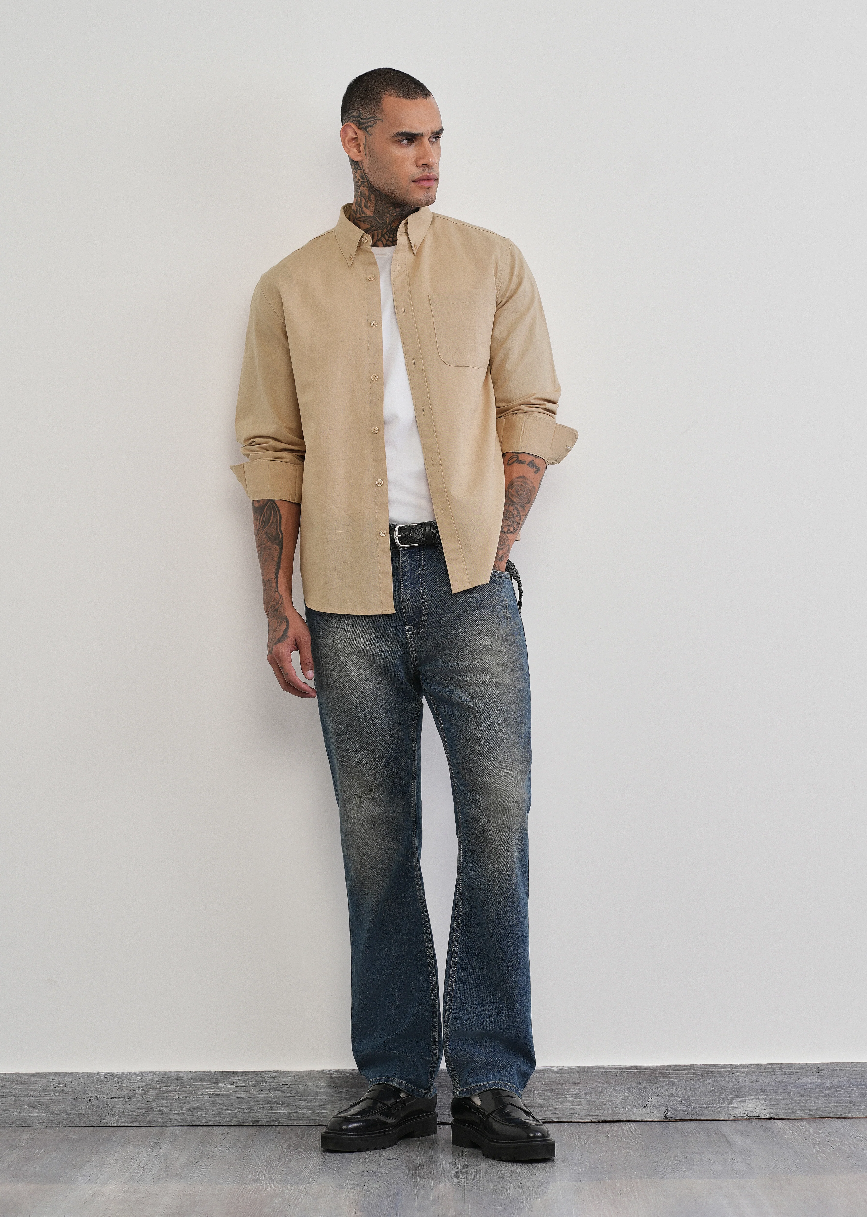 Beige Cotton Linen Plain Shirt - Image 6