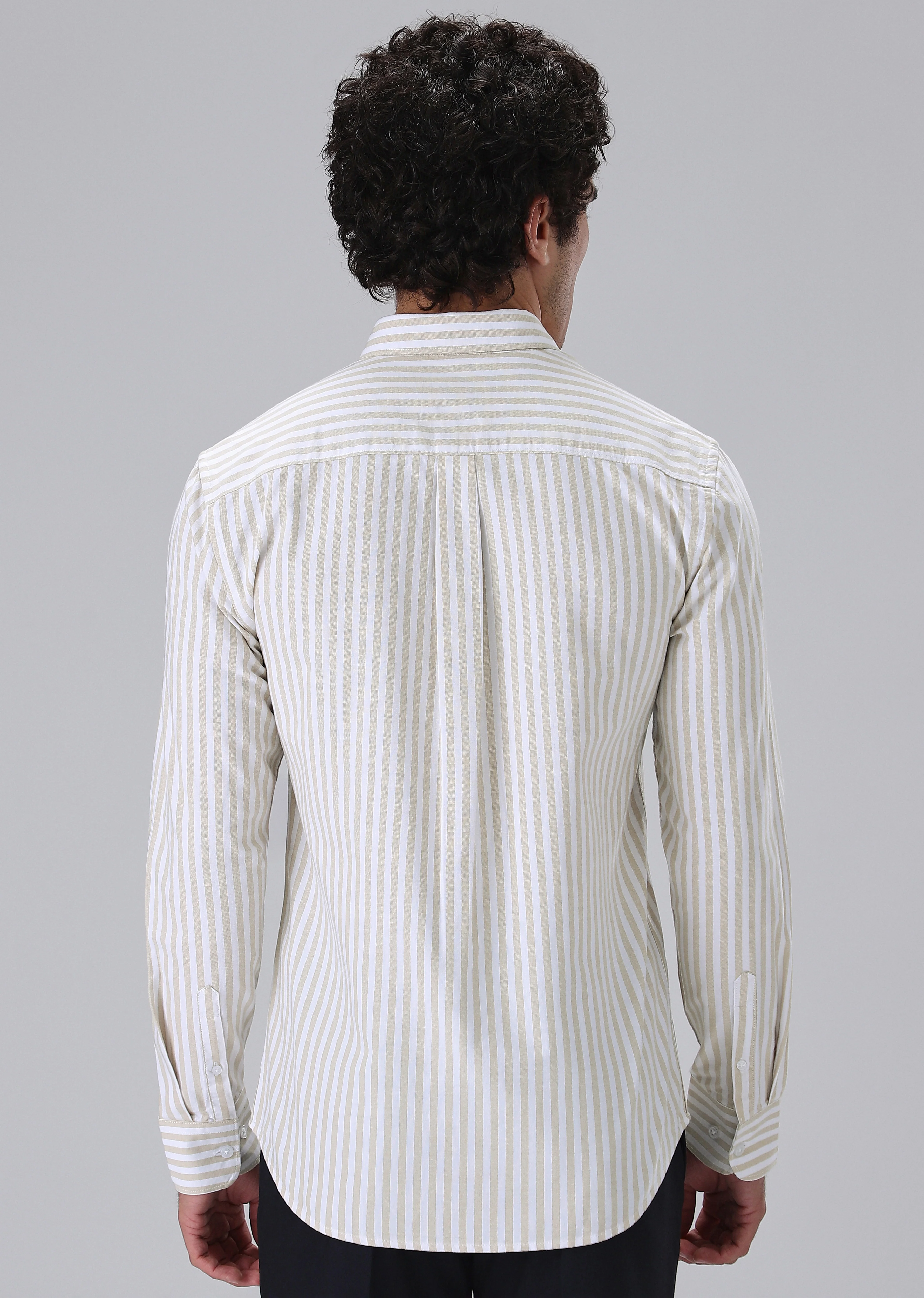 Beige Cotton Oxford Stripe Shirt - Image 4