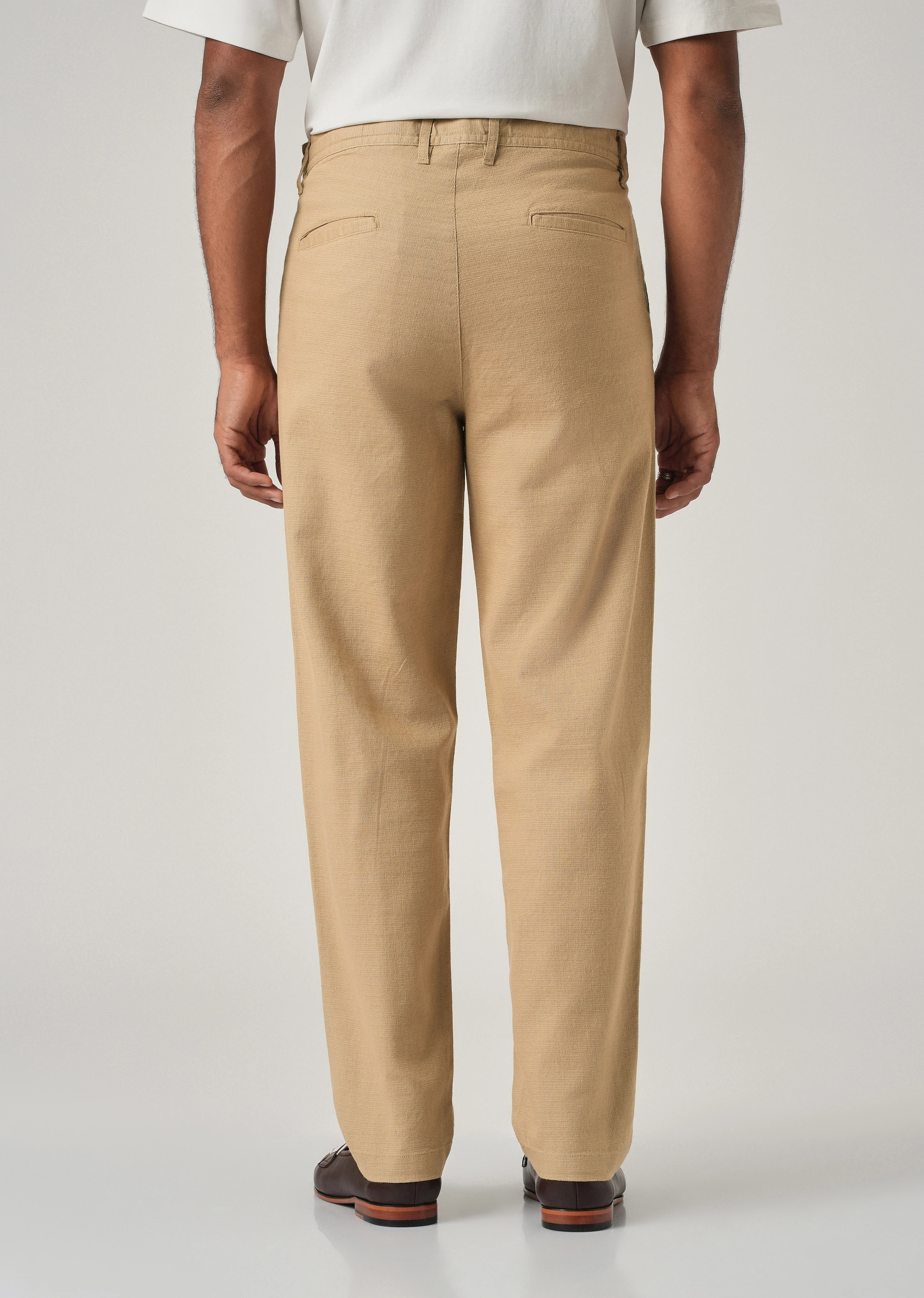 Beige Linen-Look Cotton Trousers - Image 2