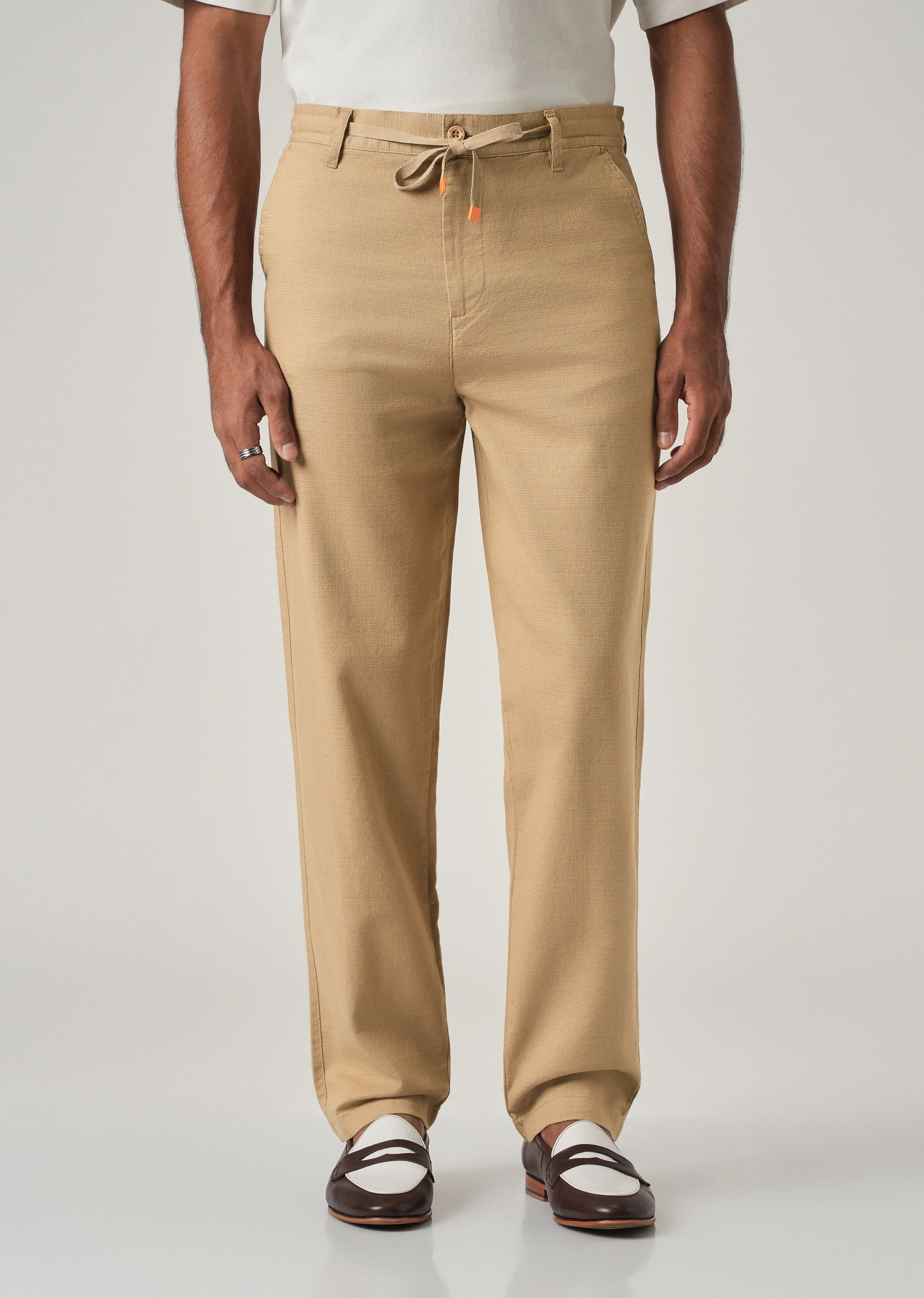 Beige Linen-Look Cotton Trousers - Image 3