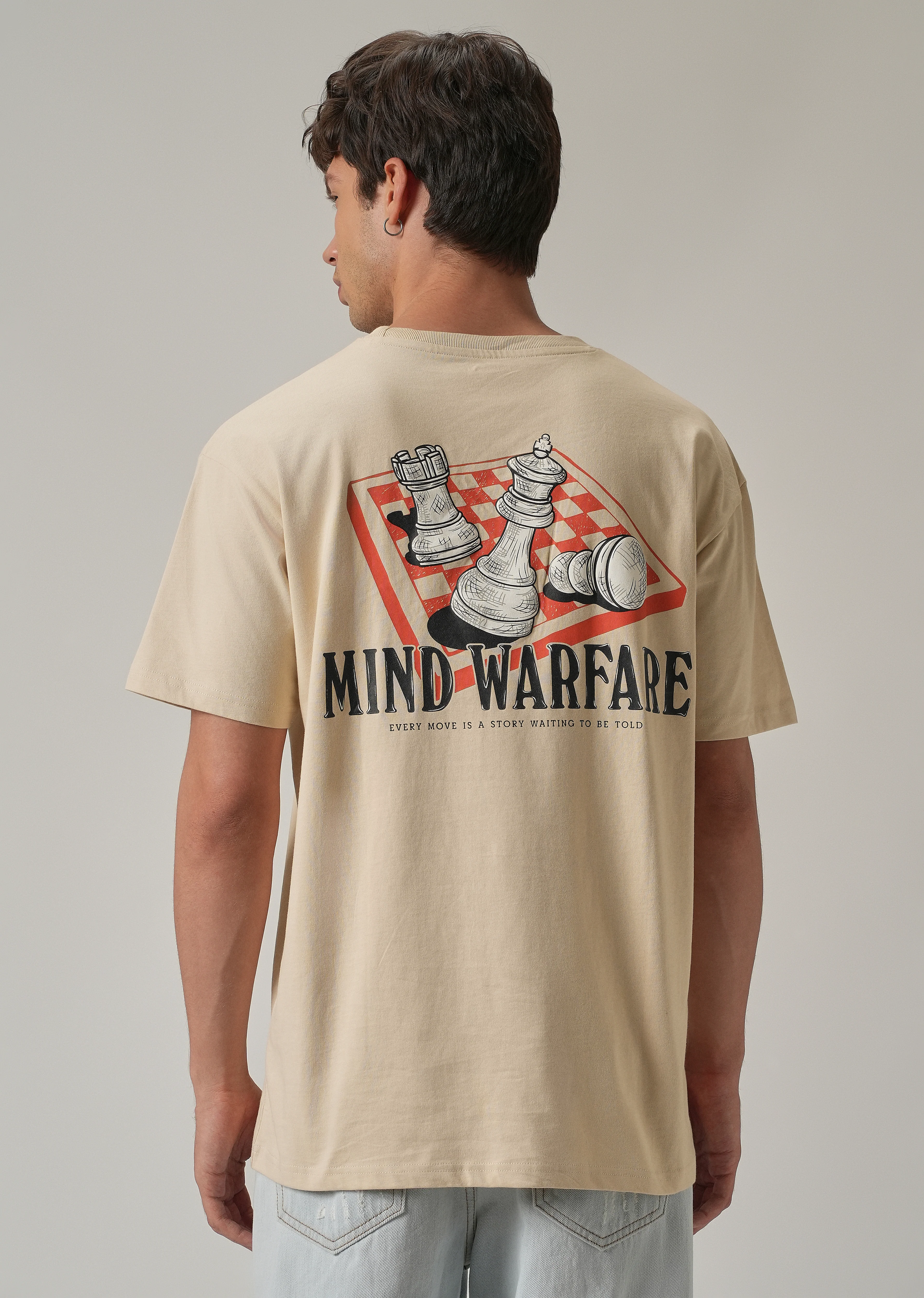 Beige Cream Back Printed Oversized T-Shirt - Image 3